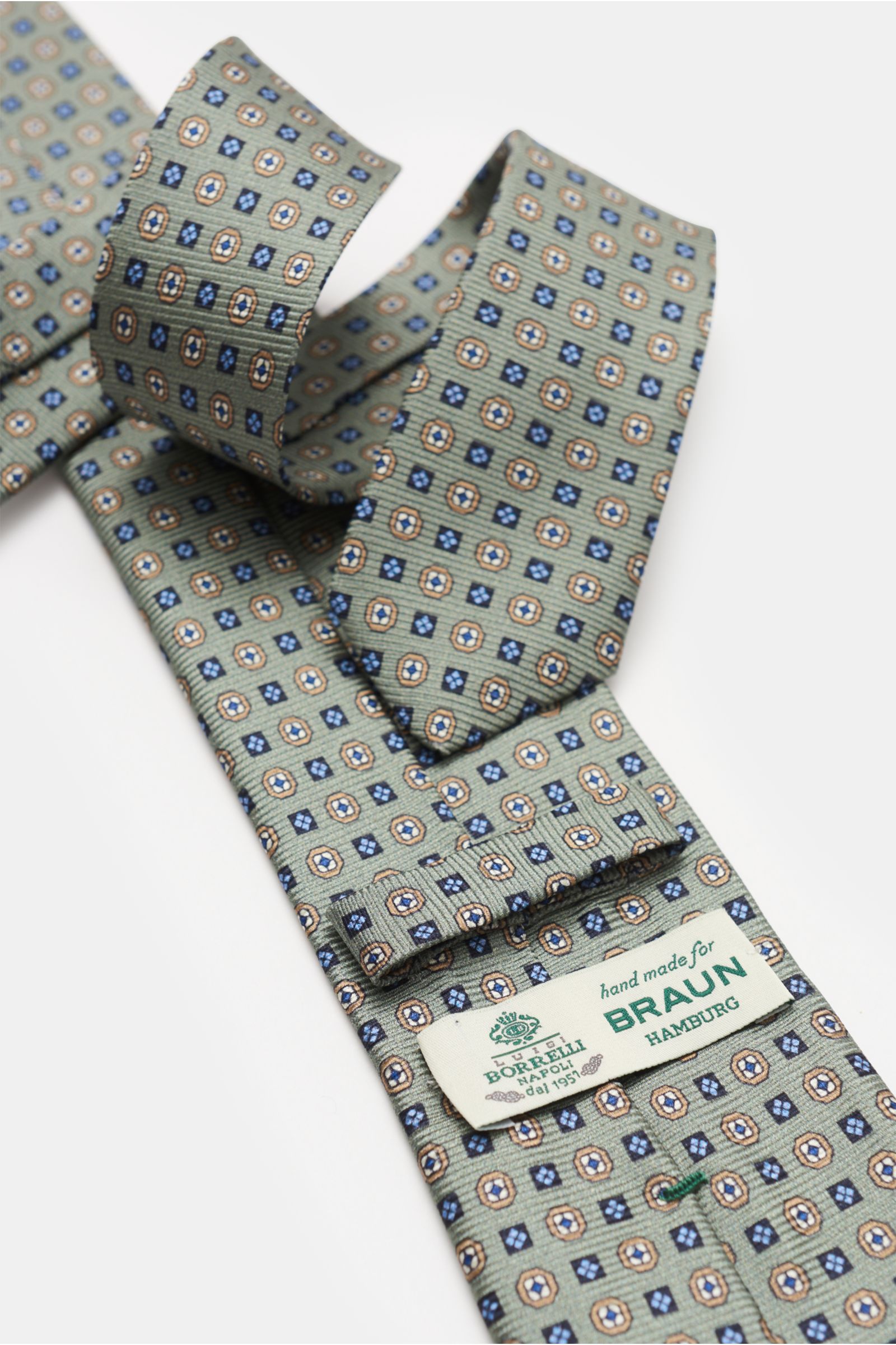 Borrelli Silk tie grey-green patterned Borrelli Silk tie grey-green patterned