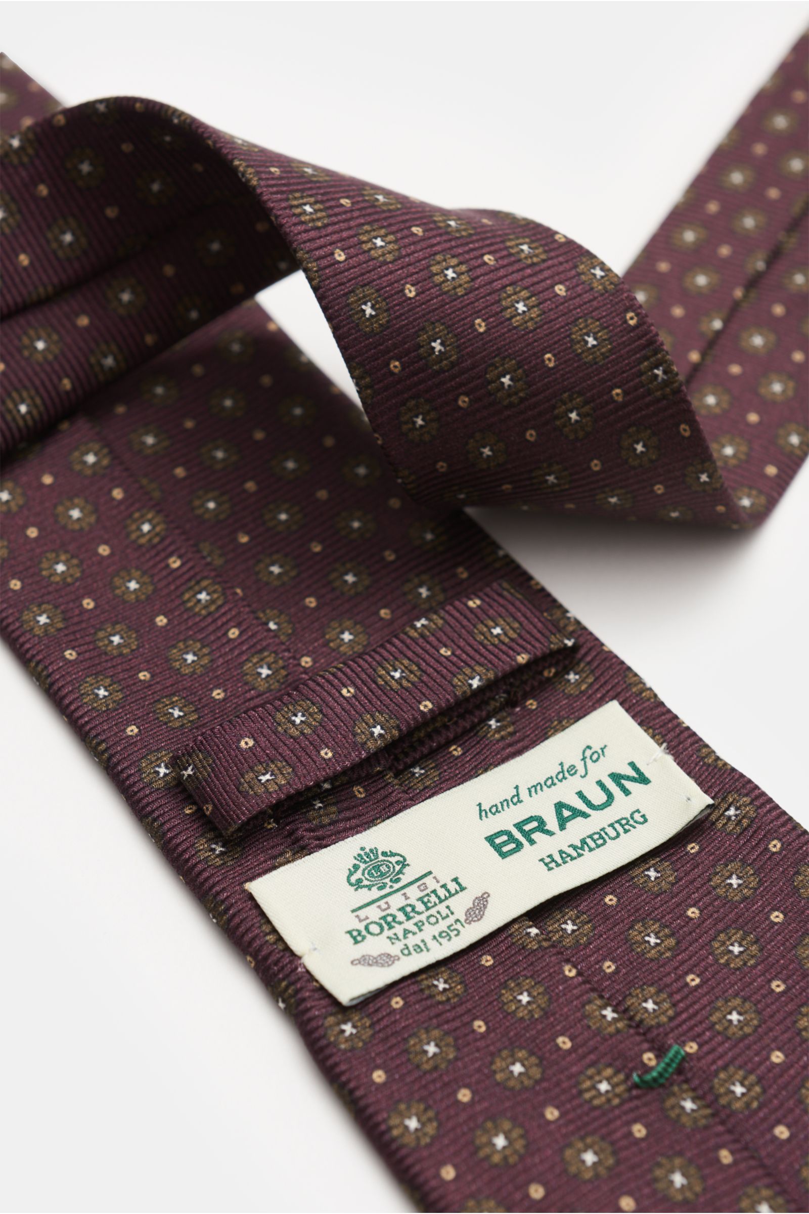 Borrelli Silk tie burgundy/khaki patterned