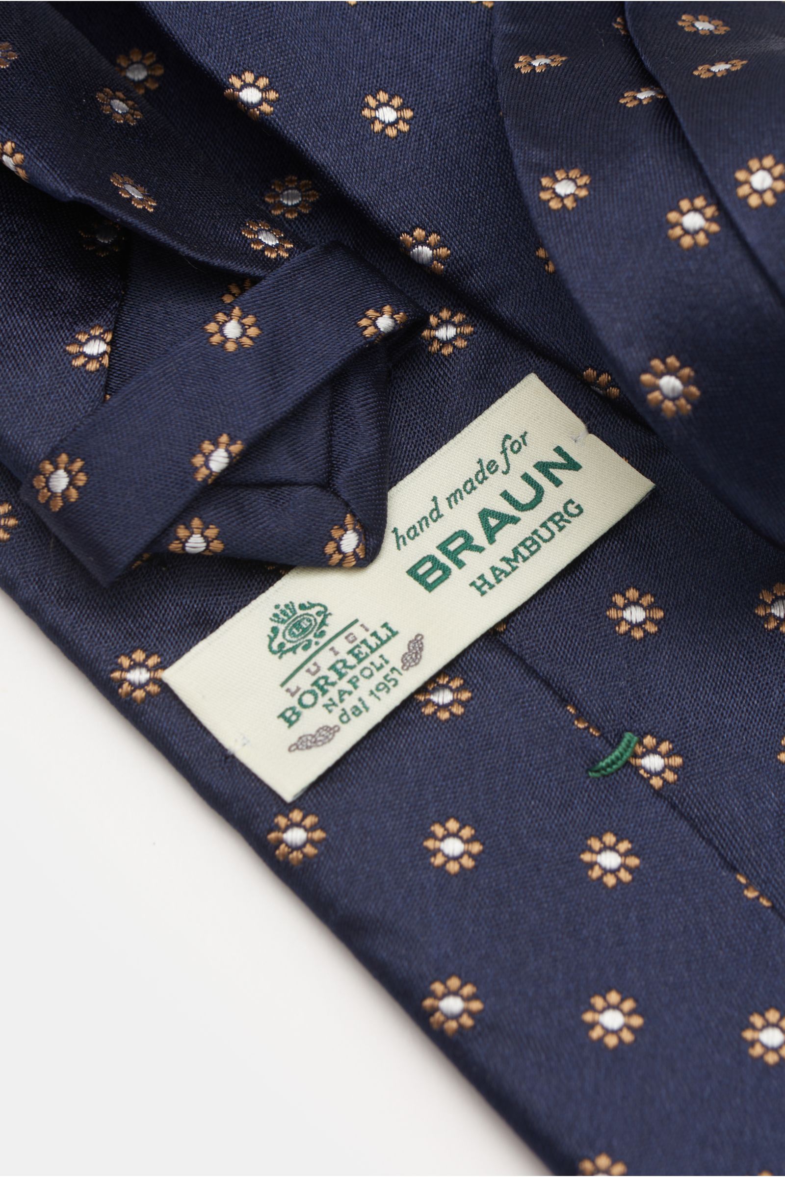 Borrelli Seidenkrawatte navy/beige/weiß gemustert