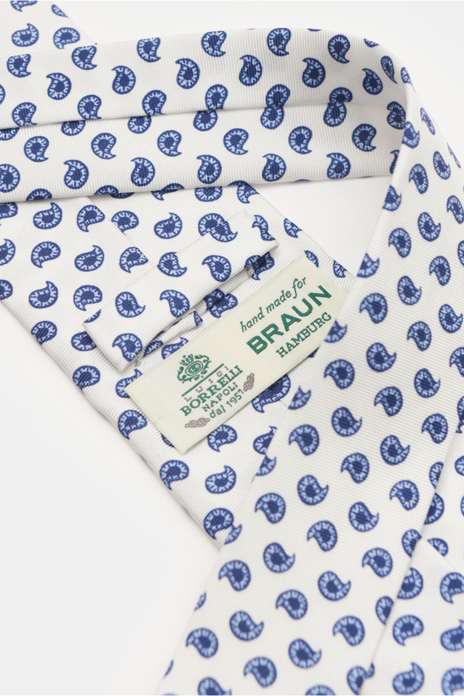 Borrelli Seidenkrawatte offwhite/hellblau/navy gemustert