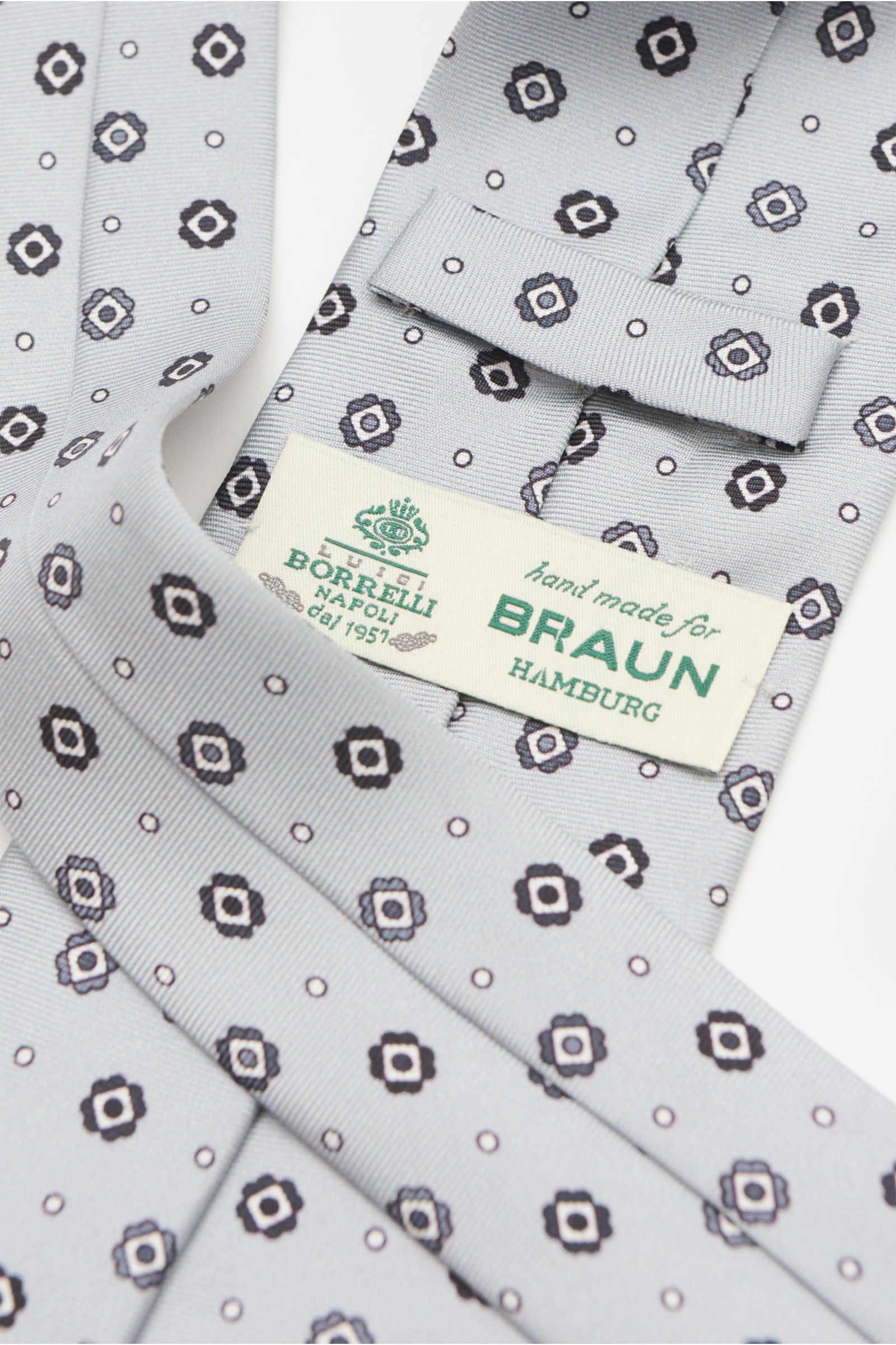 Borrelli Silk tie grey/white/black patterned