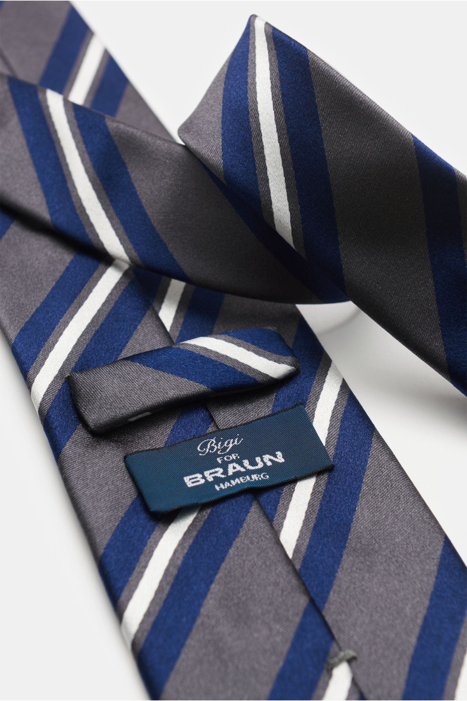 Bigi Silk tie 'Rio' grey/dark blue/off-white striped