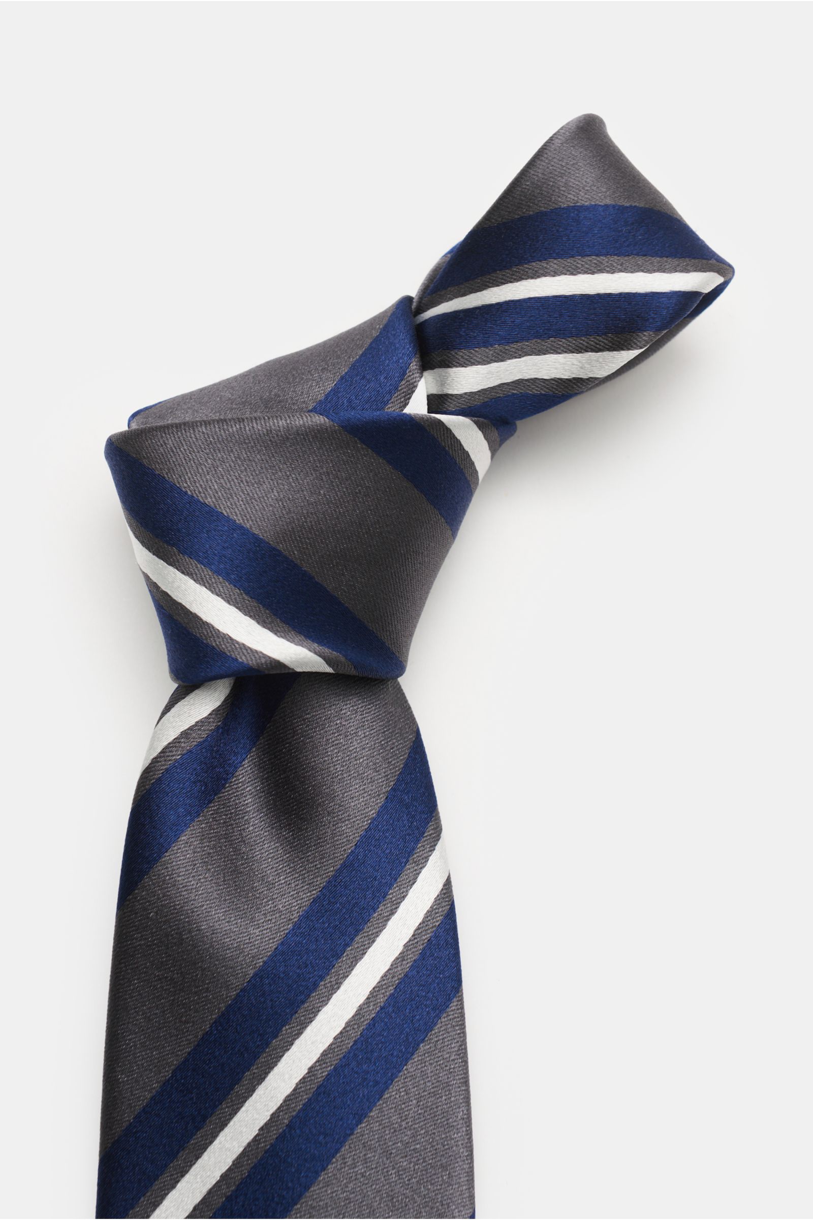 Bigi Silk tie 'Rio' grey/dark blue/off-white striped