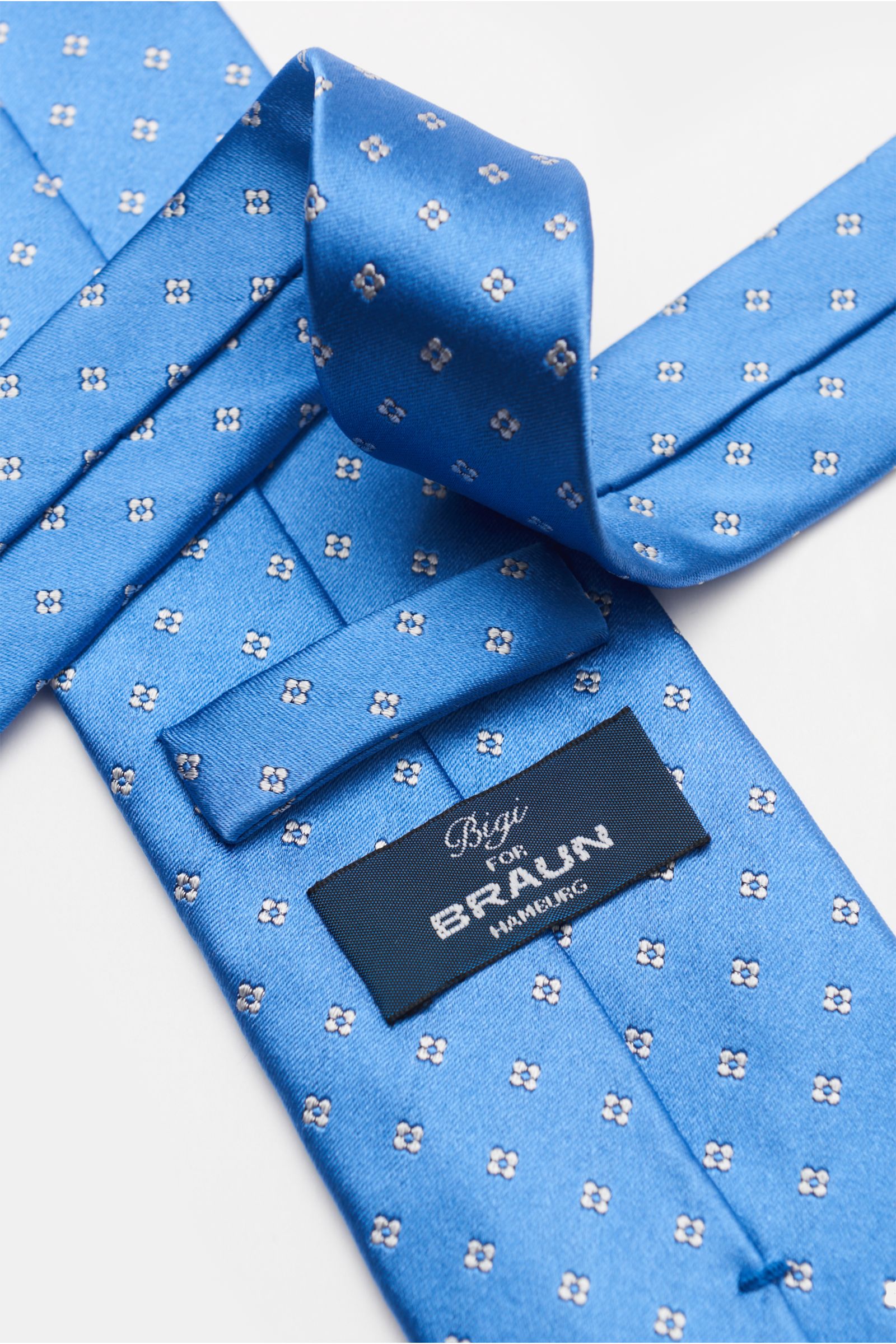 Bigi Silk tie 'Senna' blue/light grey patterned