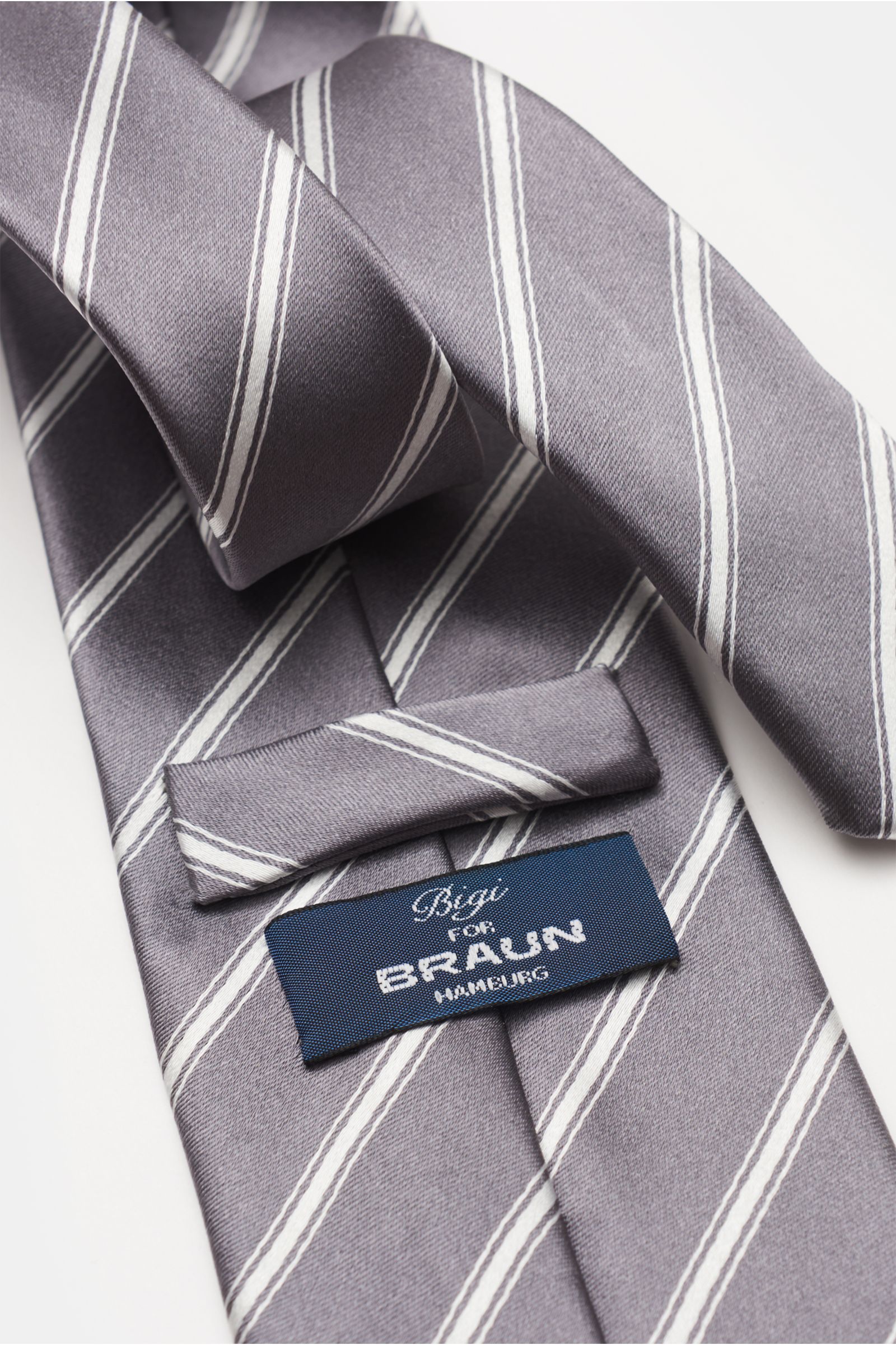 Bigi Seidenkrawatte 'Senna' grau/offwhite gestreift