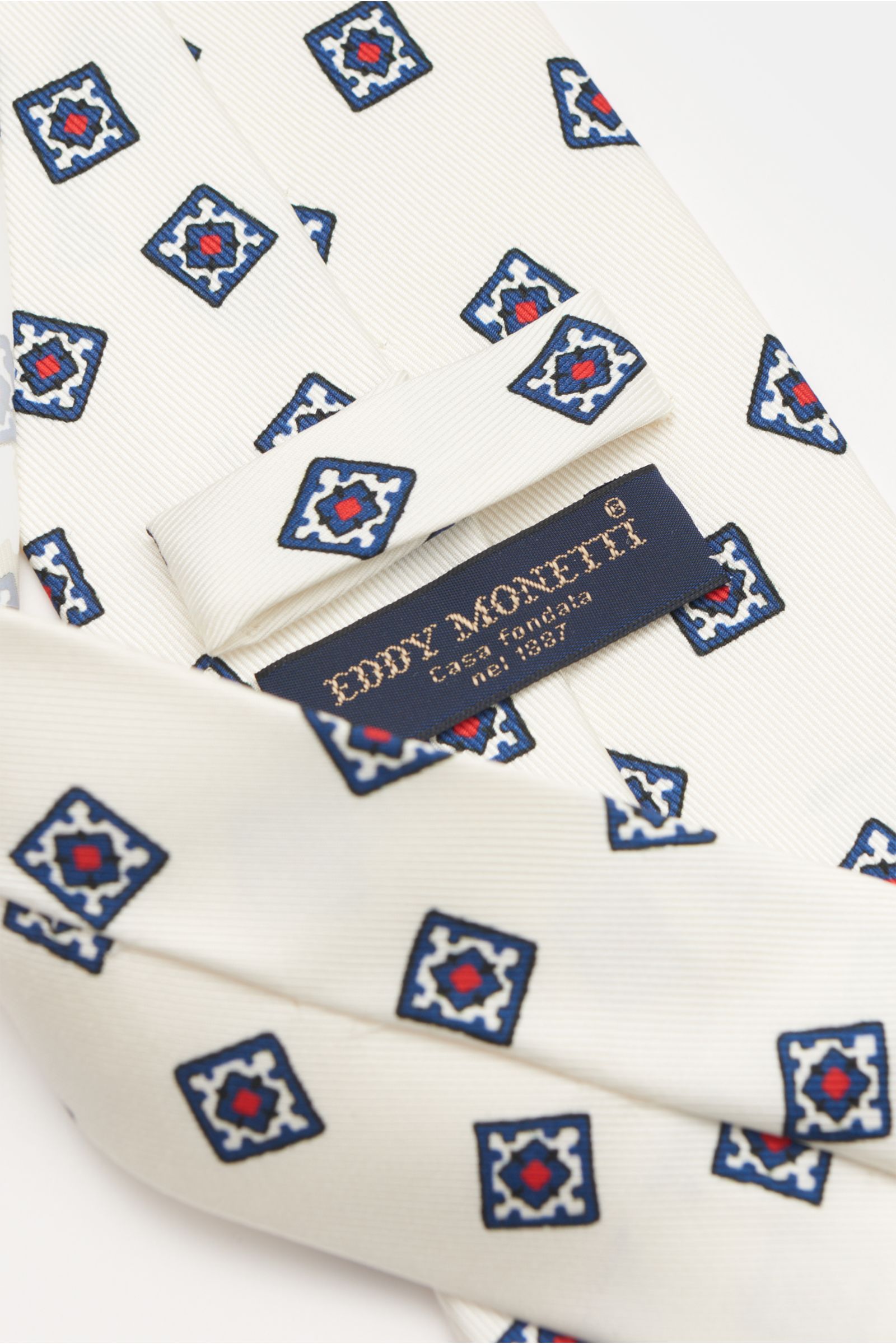 Eddy Monetti Silk tie cream/navy/red patterned