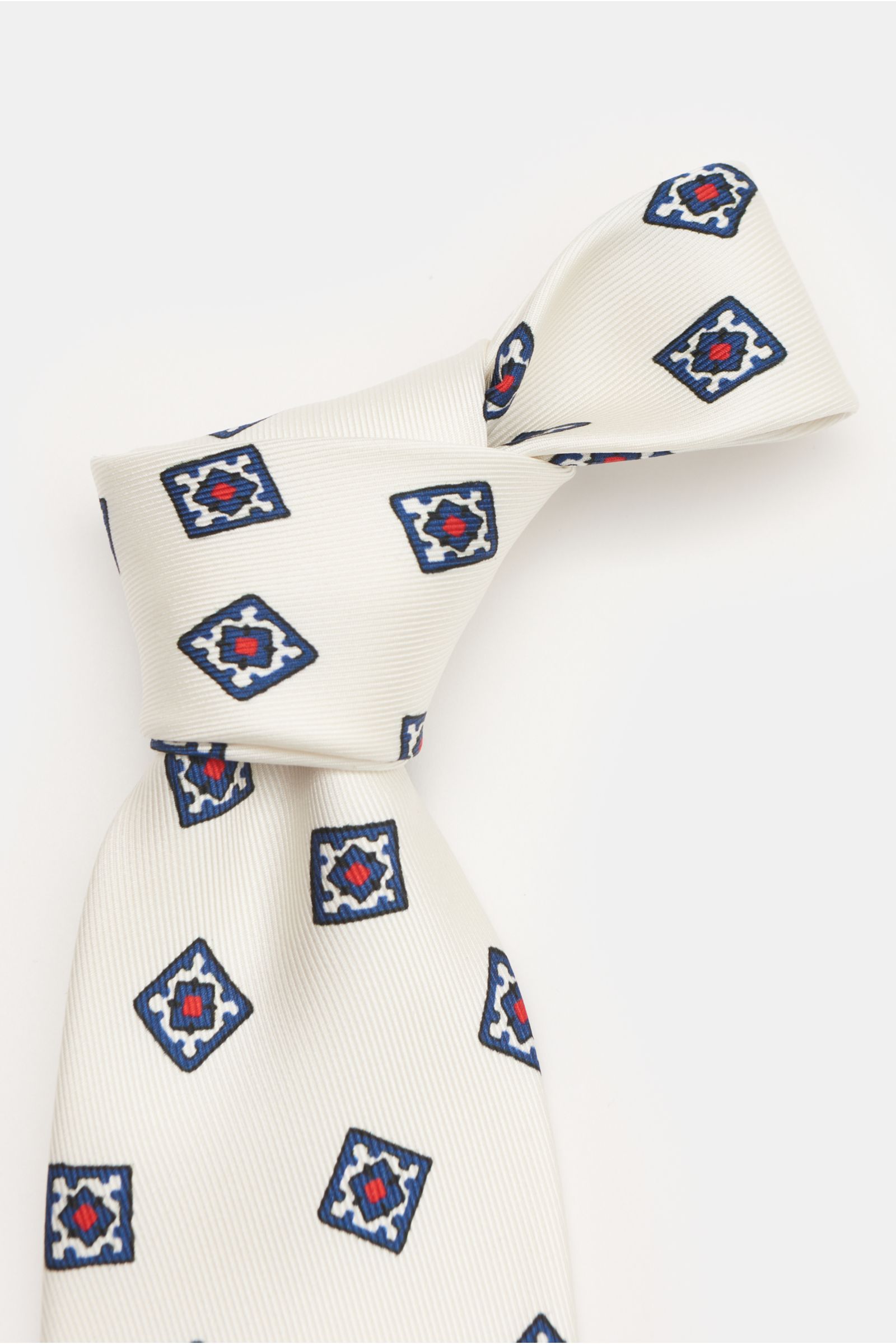 Eddy Monetti Silk tie cream/navy/red patterned