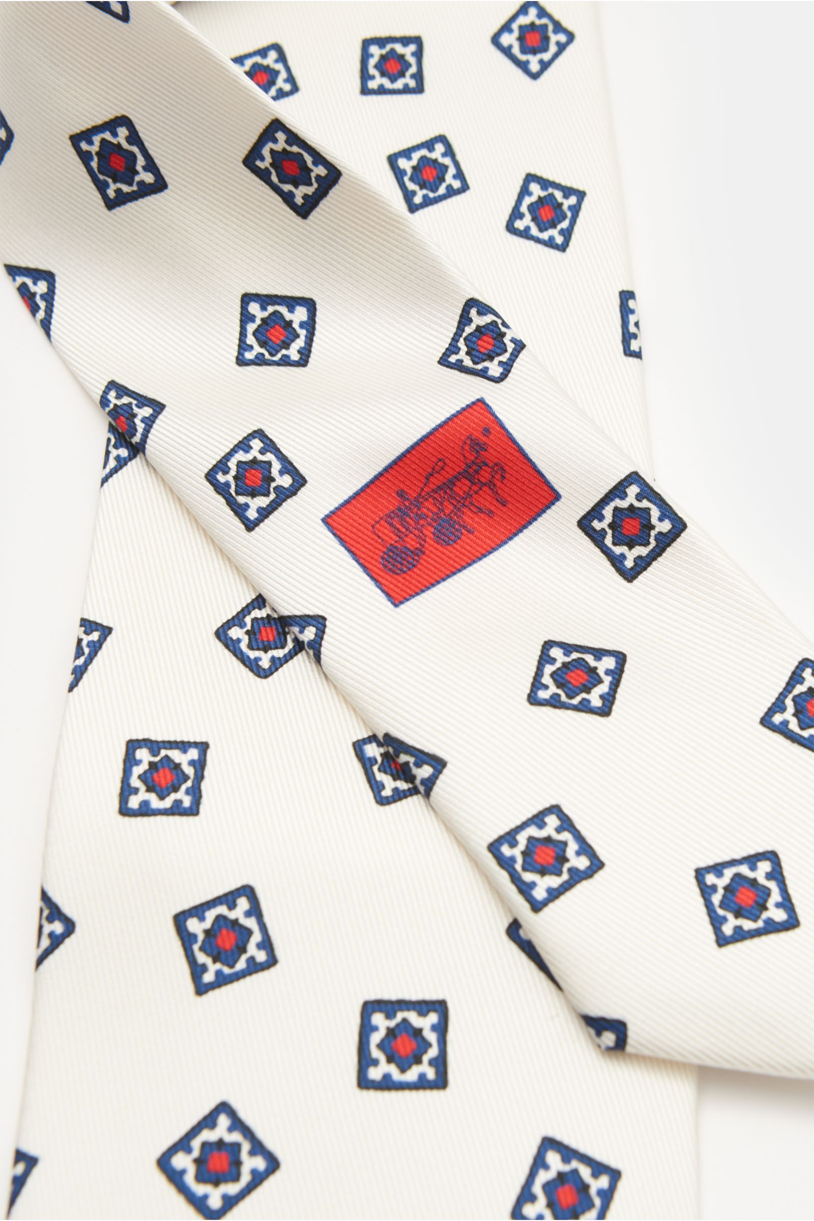 Eddy Monetti Silk tie cream/navy/red patterned