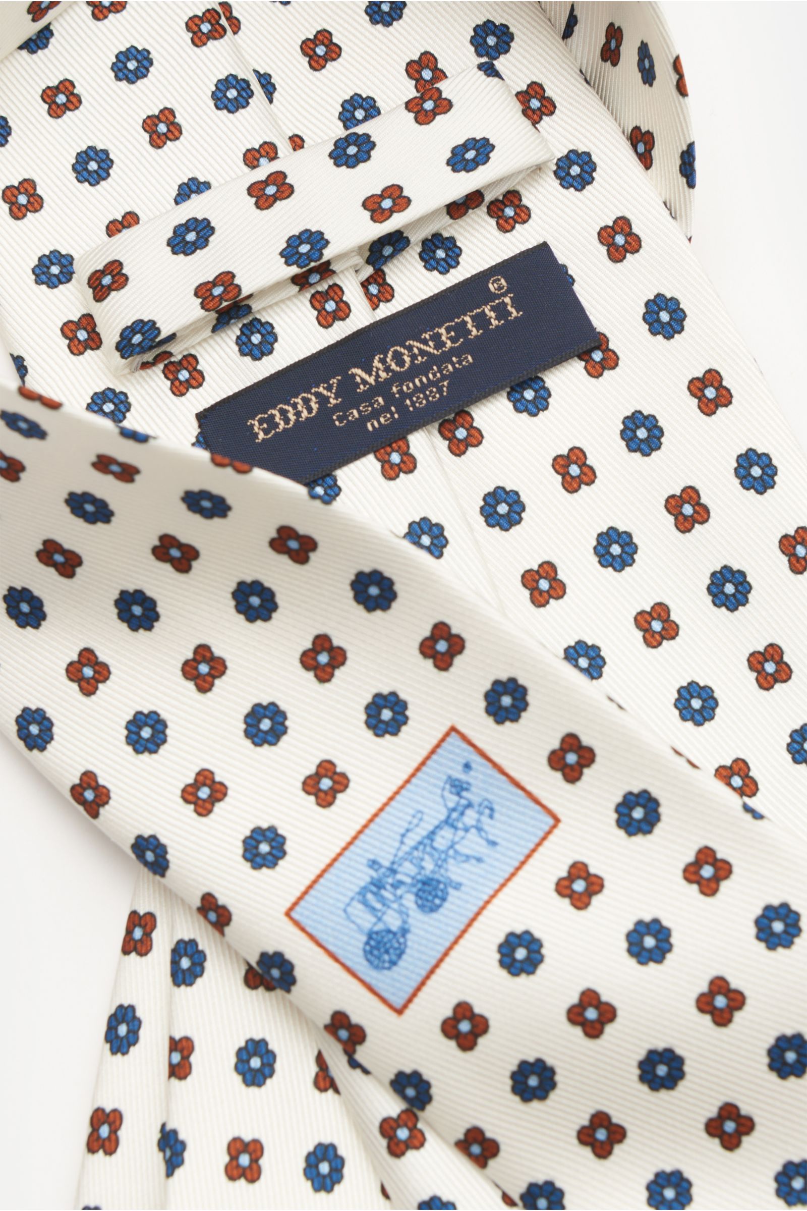 Eddy Monetti Seidenkrawatte offwhite/navy/braun gemustert