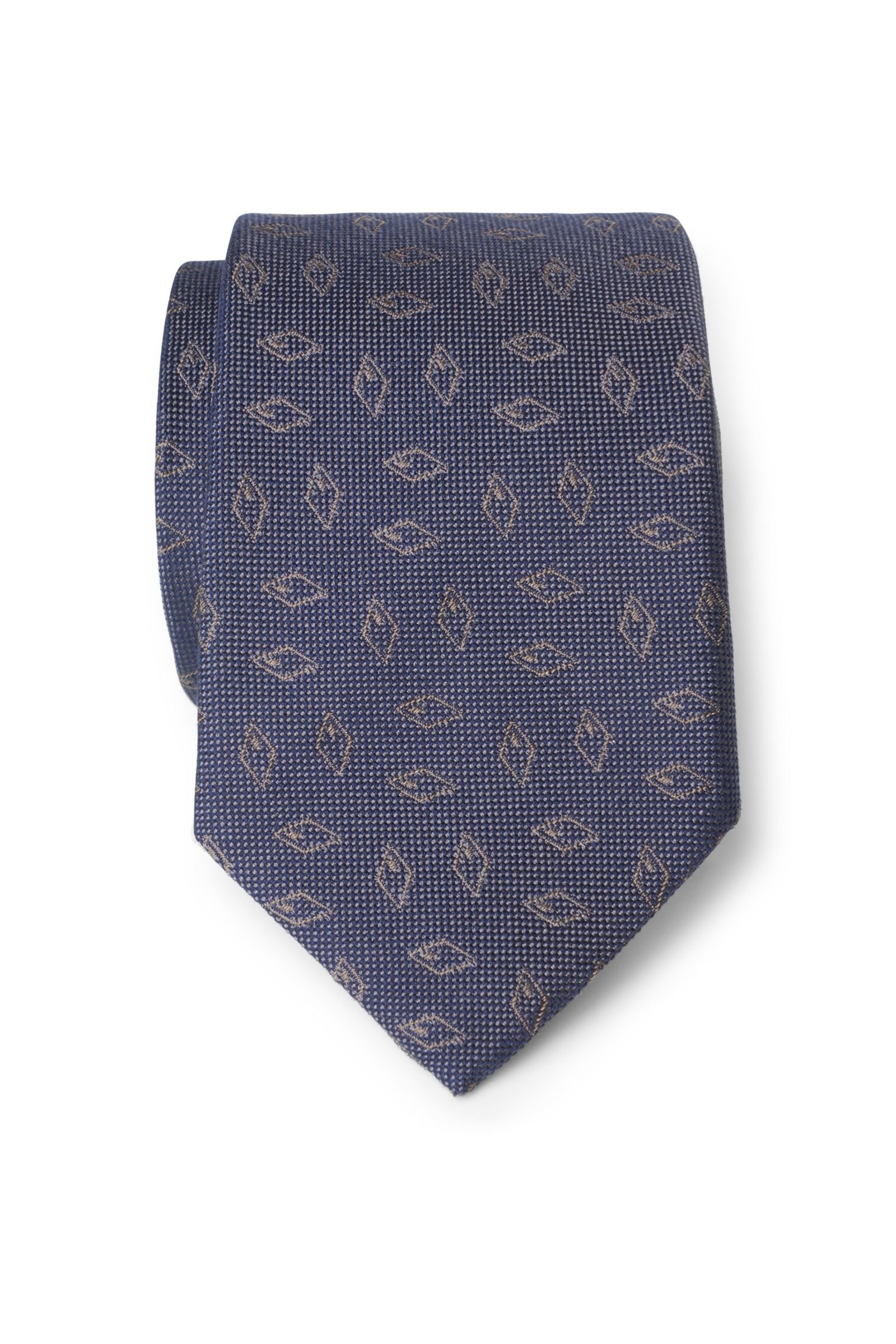 Silk tie navy/light brown patterned
