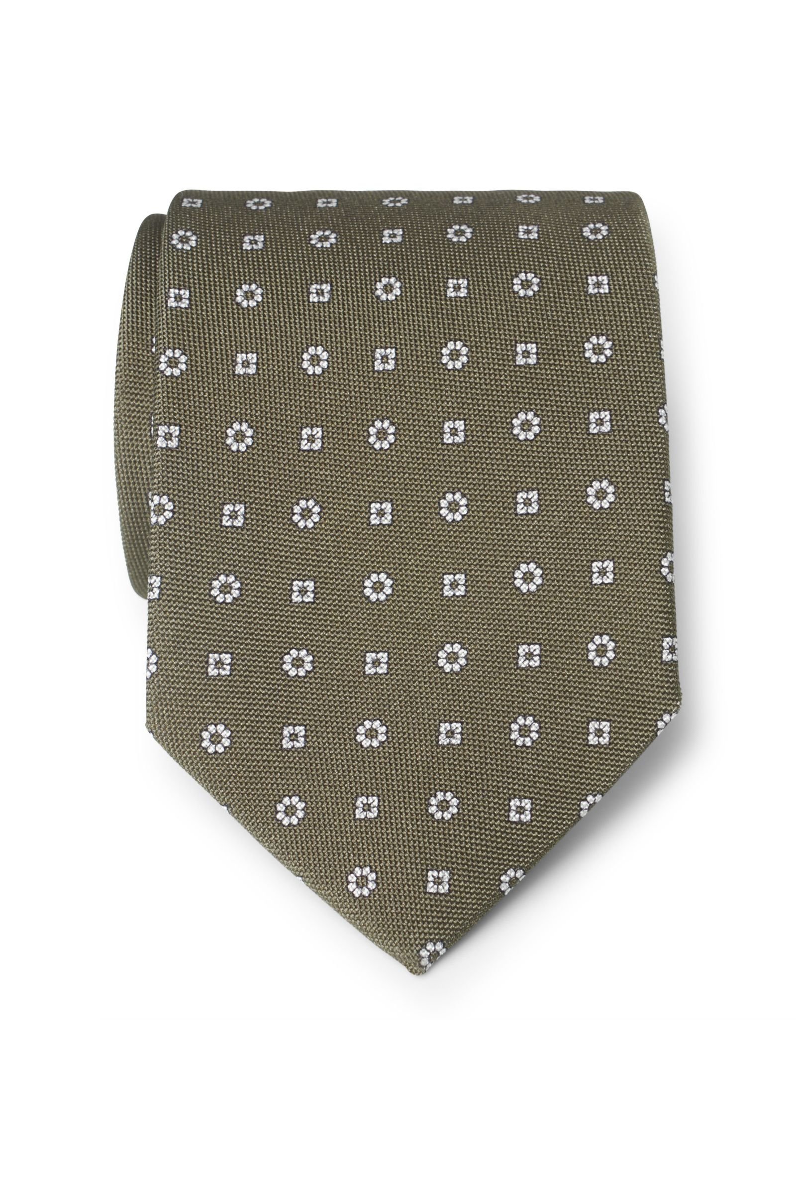 Silk tie olive patterned