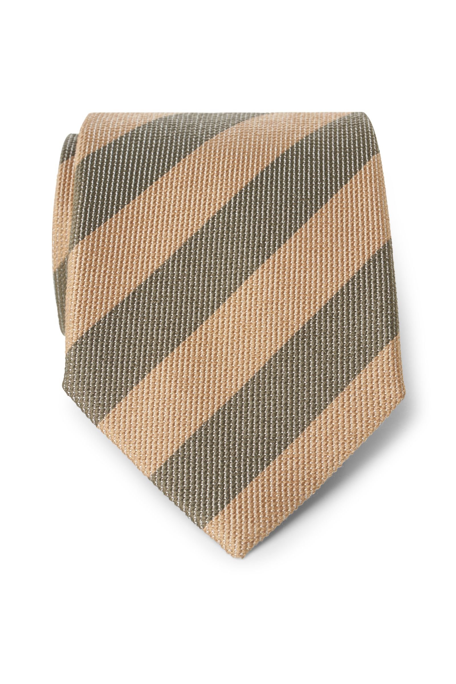 Silk tie light brown/olive striped