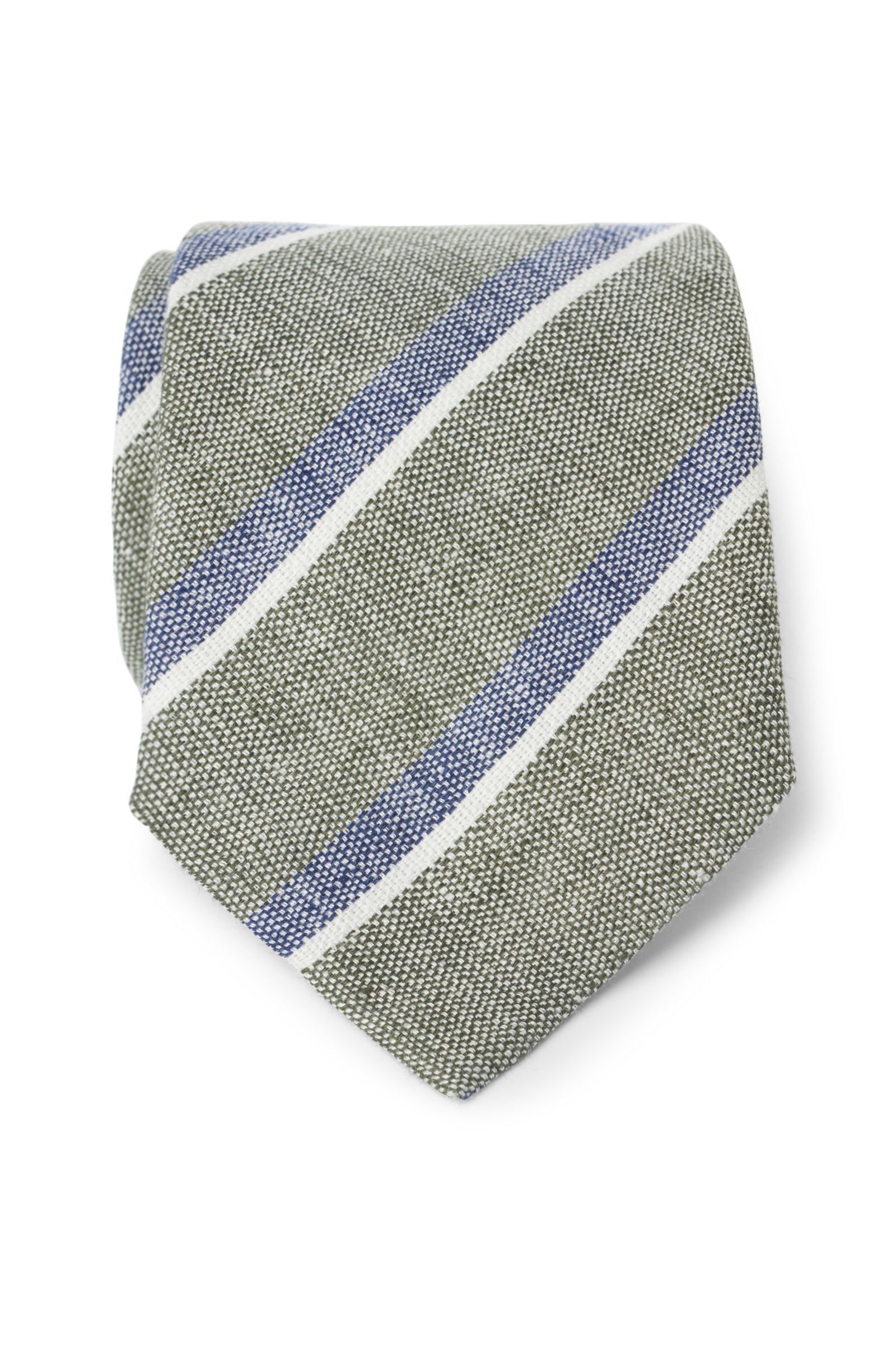 Linen tie olive striped