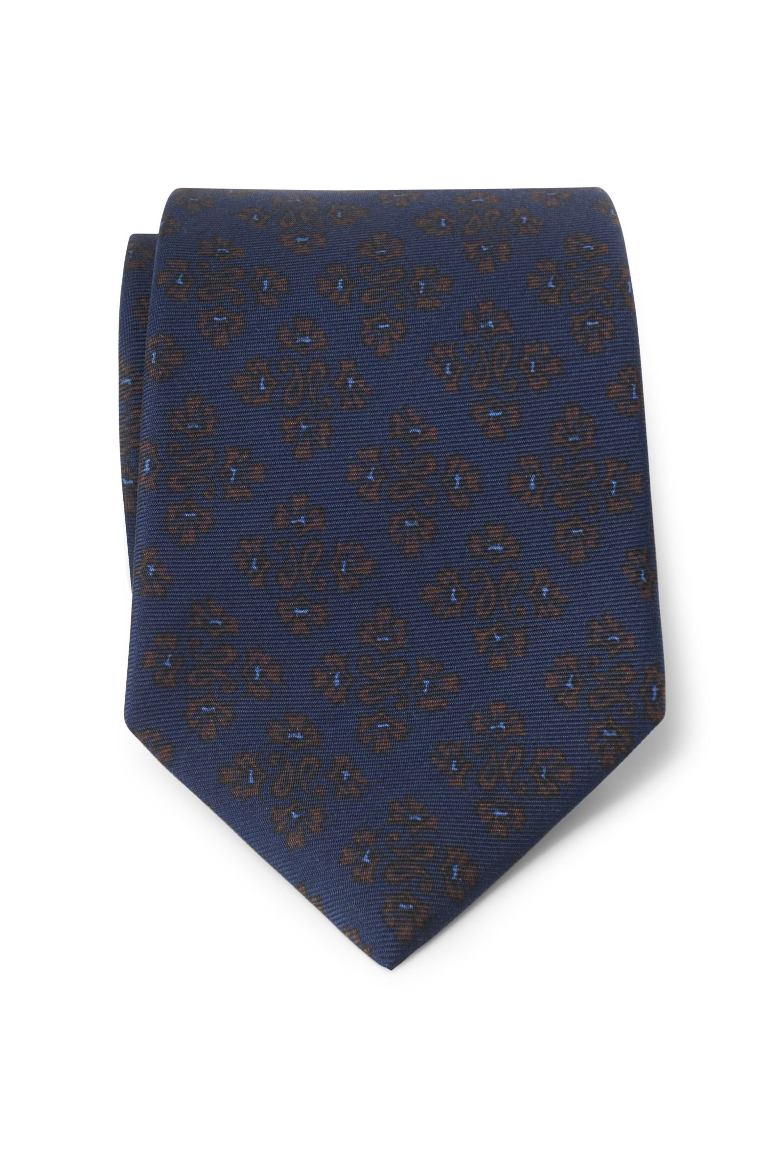 Silk tie dark navy/brown patterned