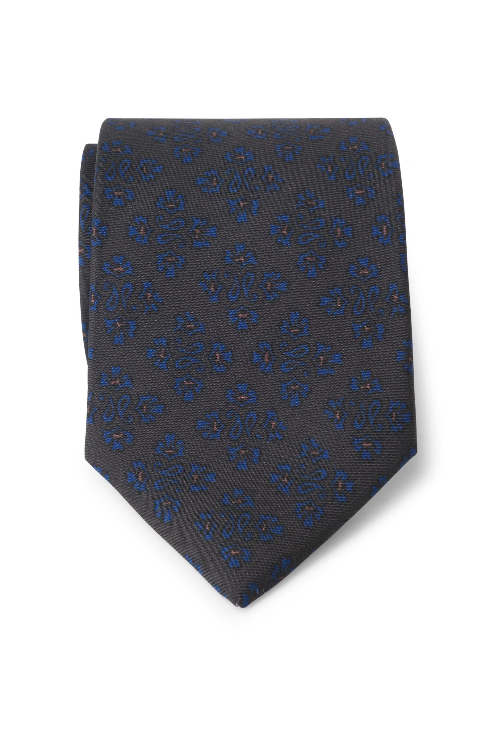 Silk tie dark olive/blue patterned