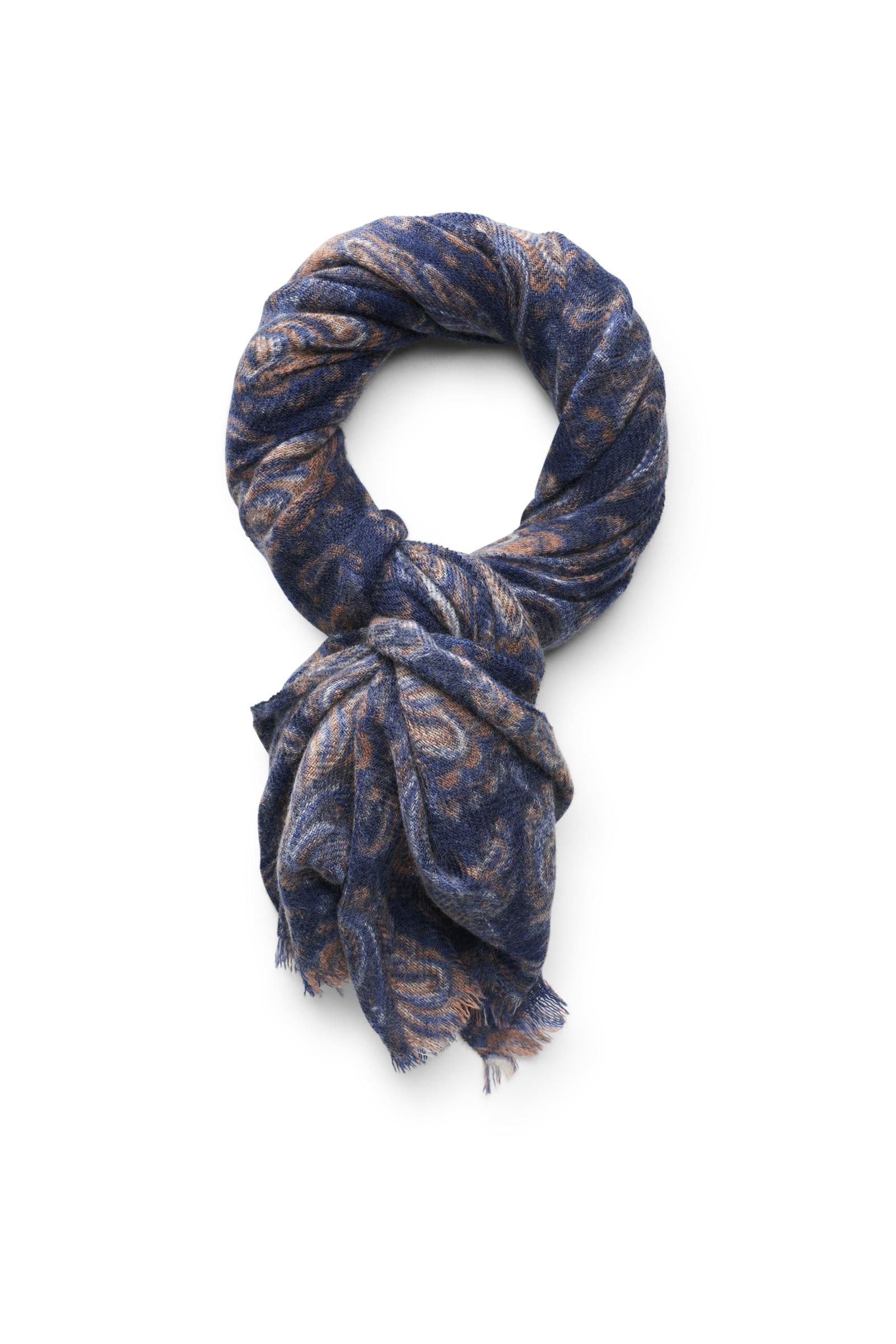 Cashmere scarf navy/rust brown patterned