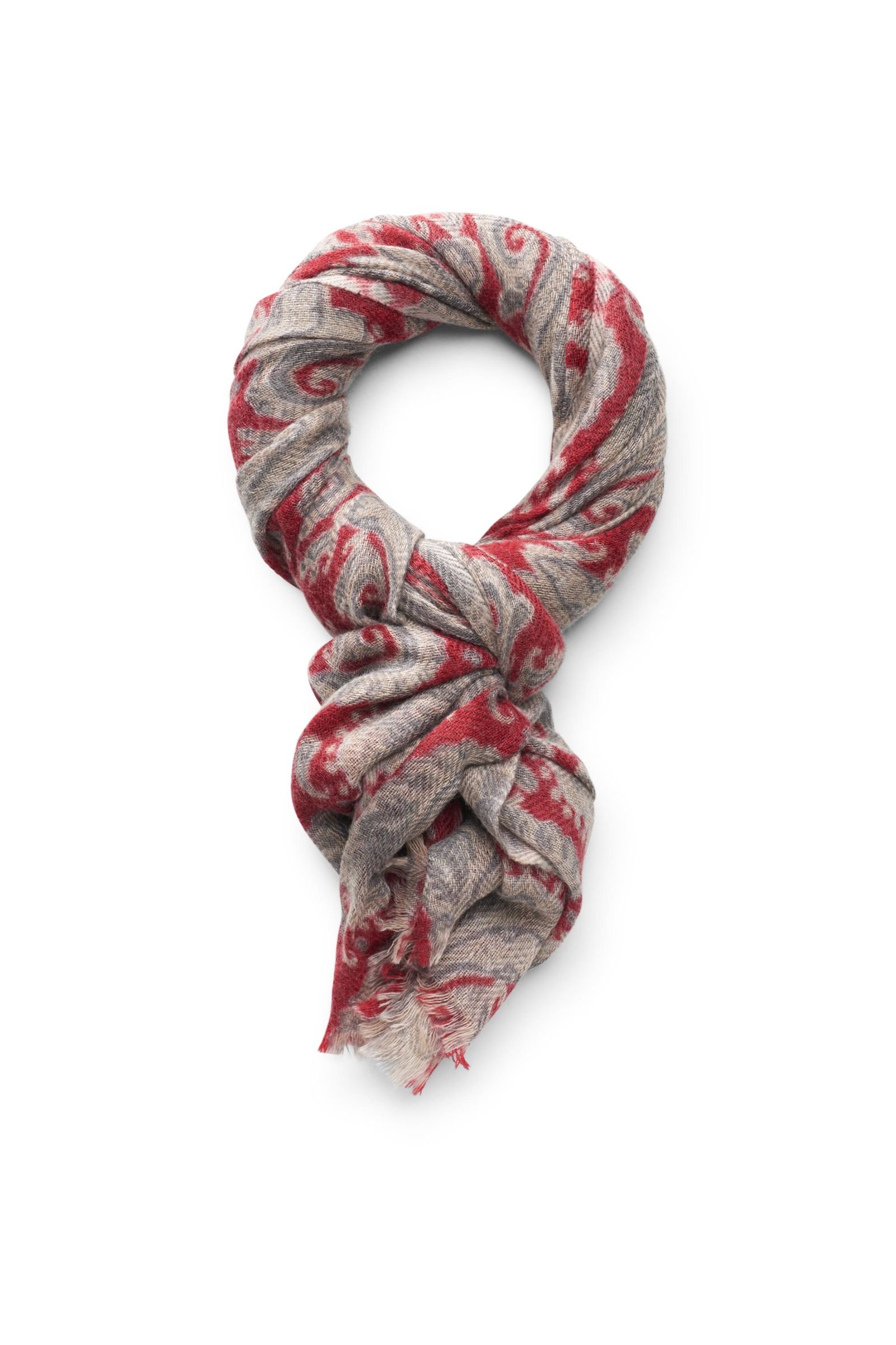 Cashmere scarf red/grey patterned