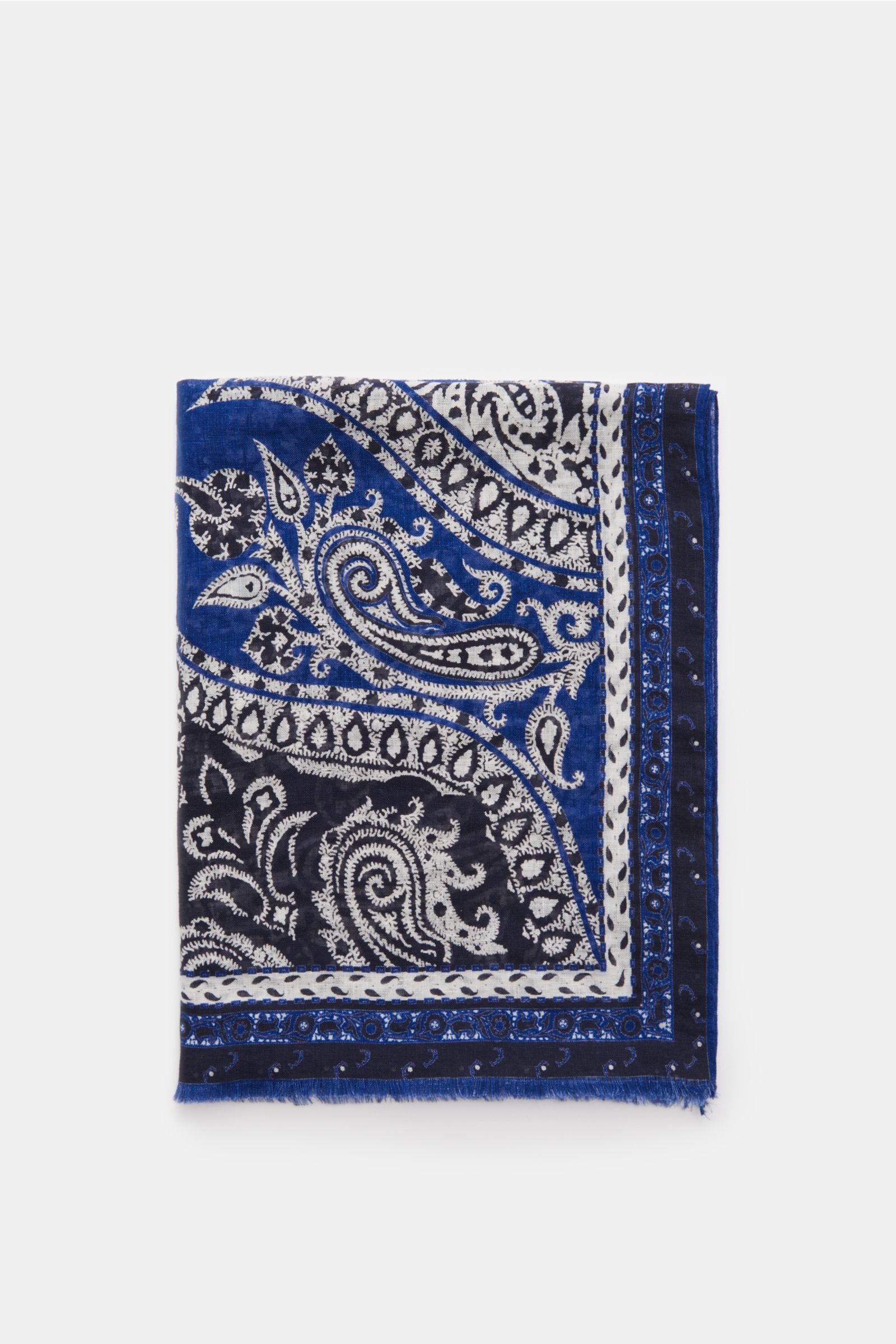 Linen scarf navy/dark blue patterned