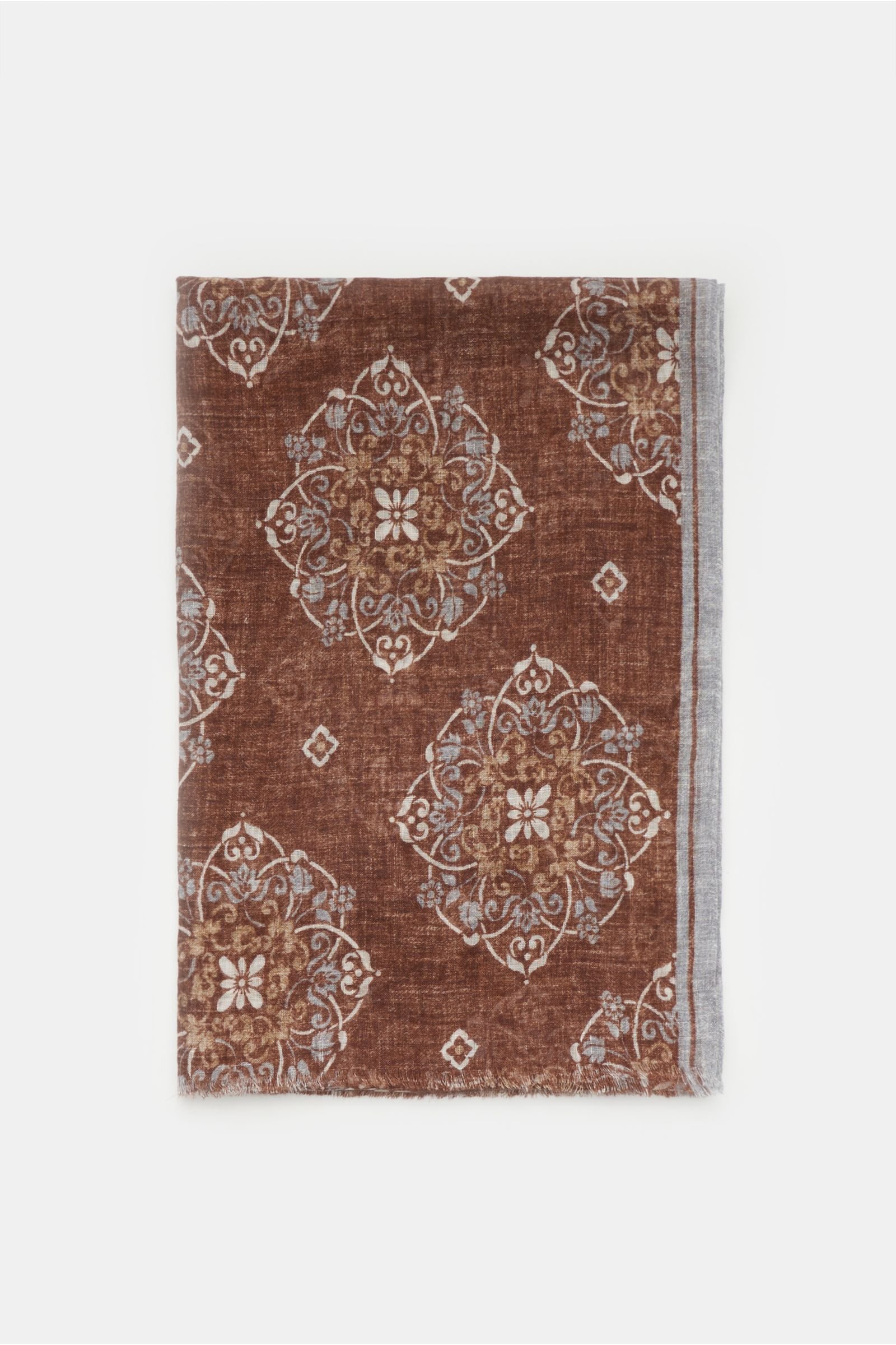 Linen scarf 'Giglio' brown/light grey patterned