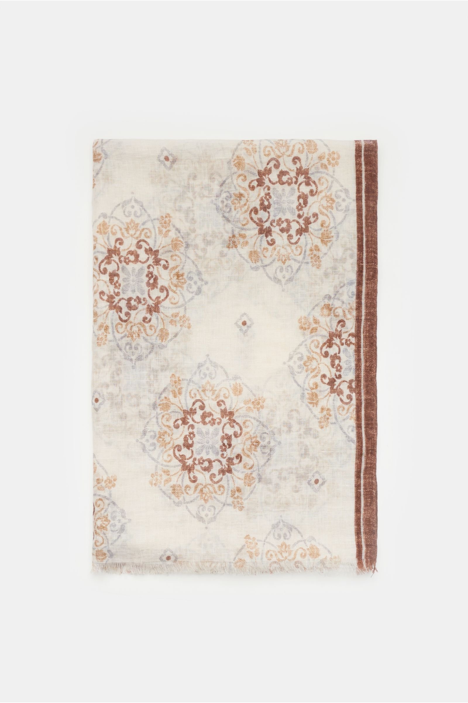 Linen scarf 'Giglio' off-white/brown patterned