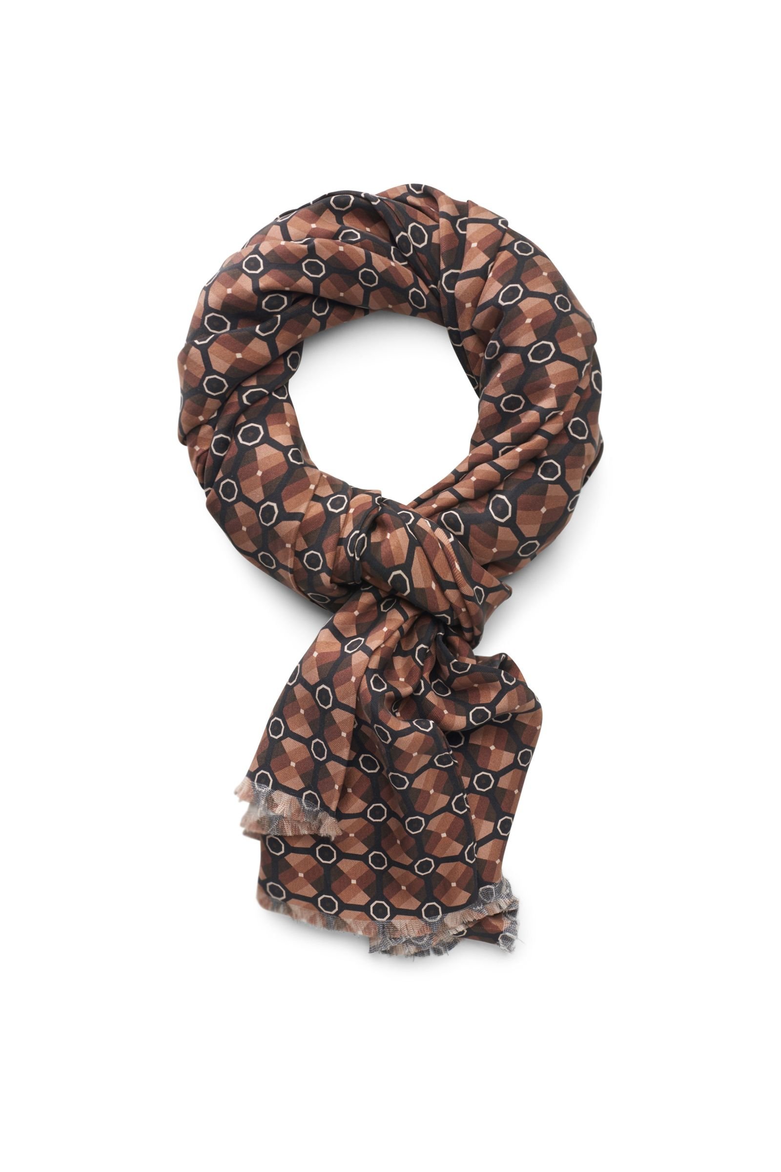 Silk scarf 'Aamata' brown, patterned