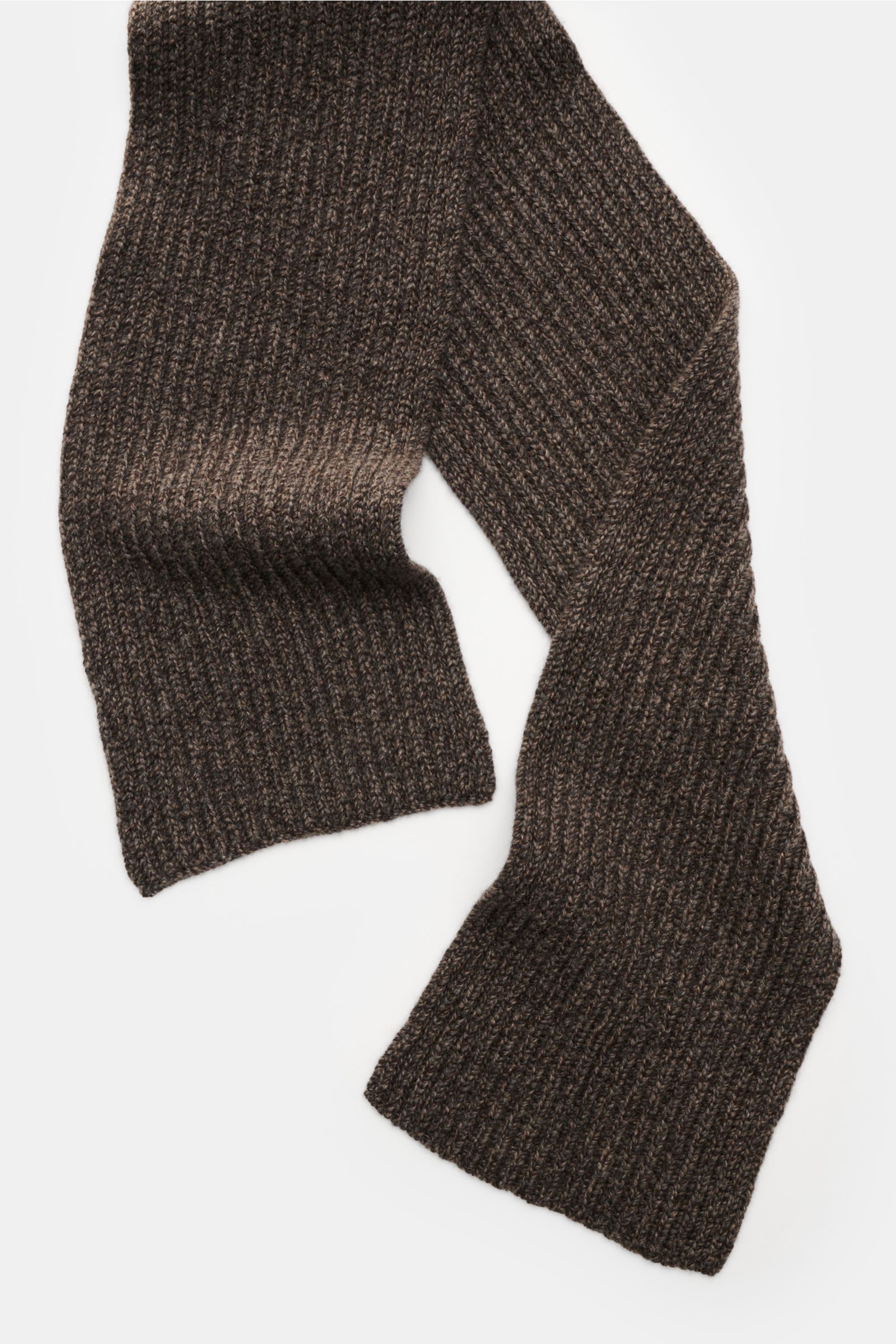 Agnona Cashmere Schal graubraun meliert im Patent-Strickmuster liegend fotografiert, weich, mittelfein, ca. 140x21 cm, stilvoller Winterschal.