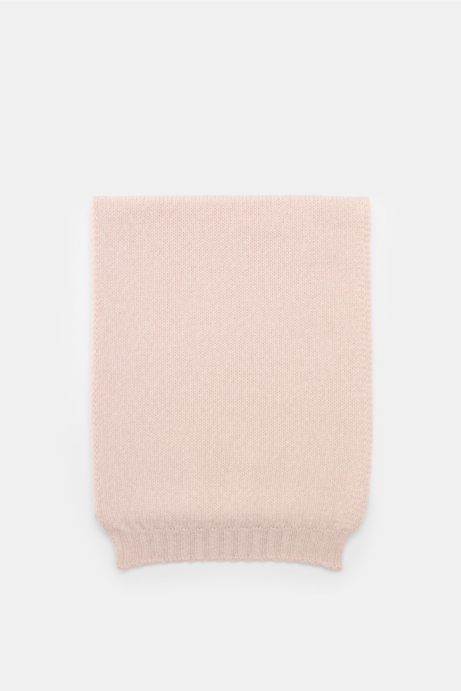 04651/ A trip in a bag Schal 'Mouline Scarf' rosé meliert, weich, Woll-Cashmere-Mix, Rippstrick-Kanten, ca. 170x34 cm, flach liegend von oben.