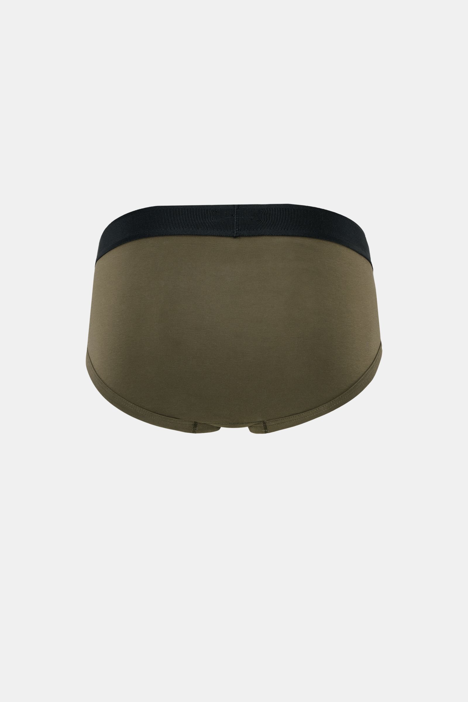 Tom Ford Sport Slip dark olive, Rückansicht, schlichte Boxershorts aus elastischer Baumwolle, weicher Griff, Slim Fit, elastischer Bund mit TOM FORD-Stitching, seitlicher Eingriff.