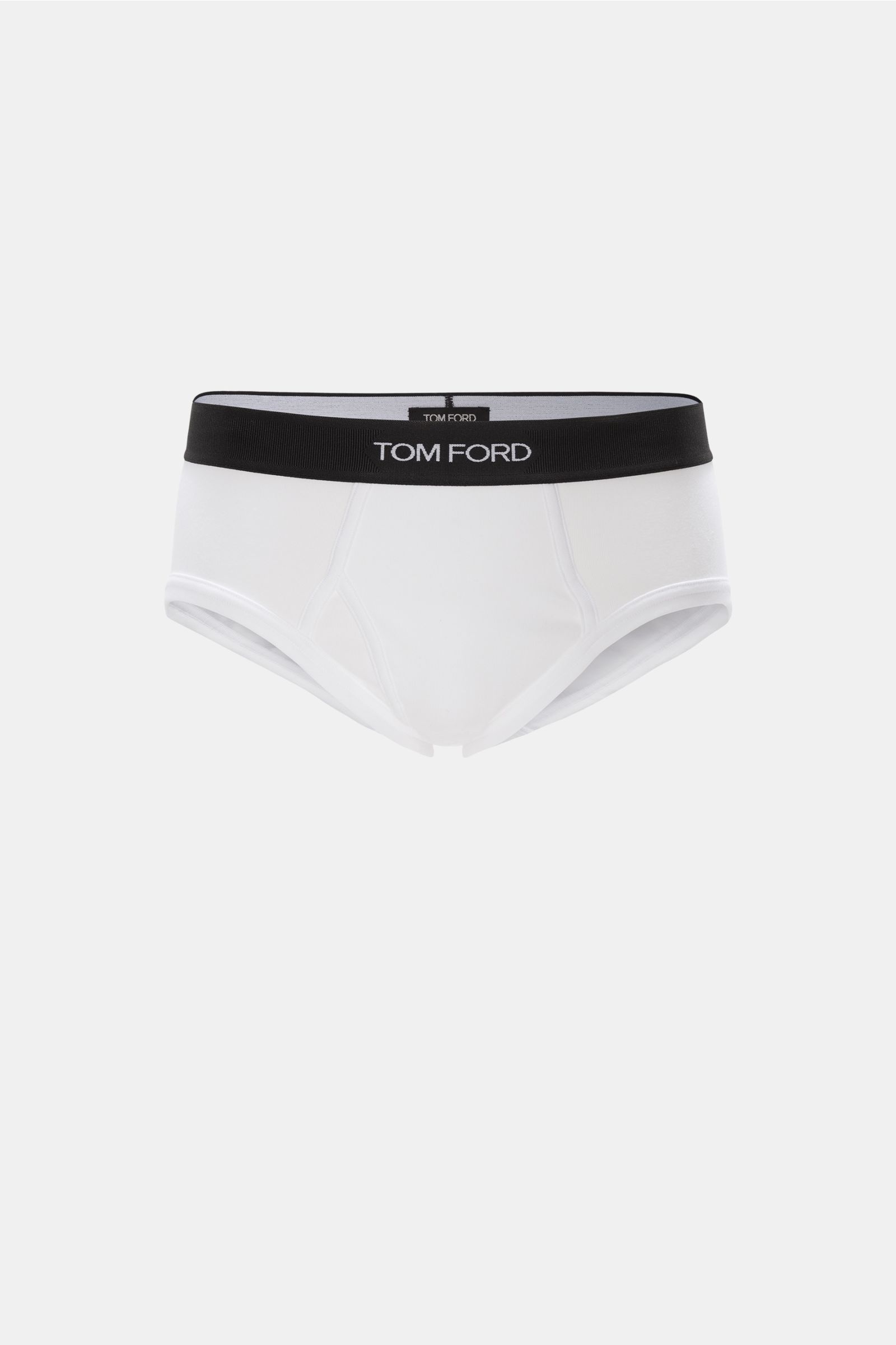 Tom Ford Sport Slip weiß aus elastischer Baumwolle mit weichem Griff, seitlichem Eingriff, elastischem Bund und TOM FORD-Stitching, frontale Ansicht.