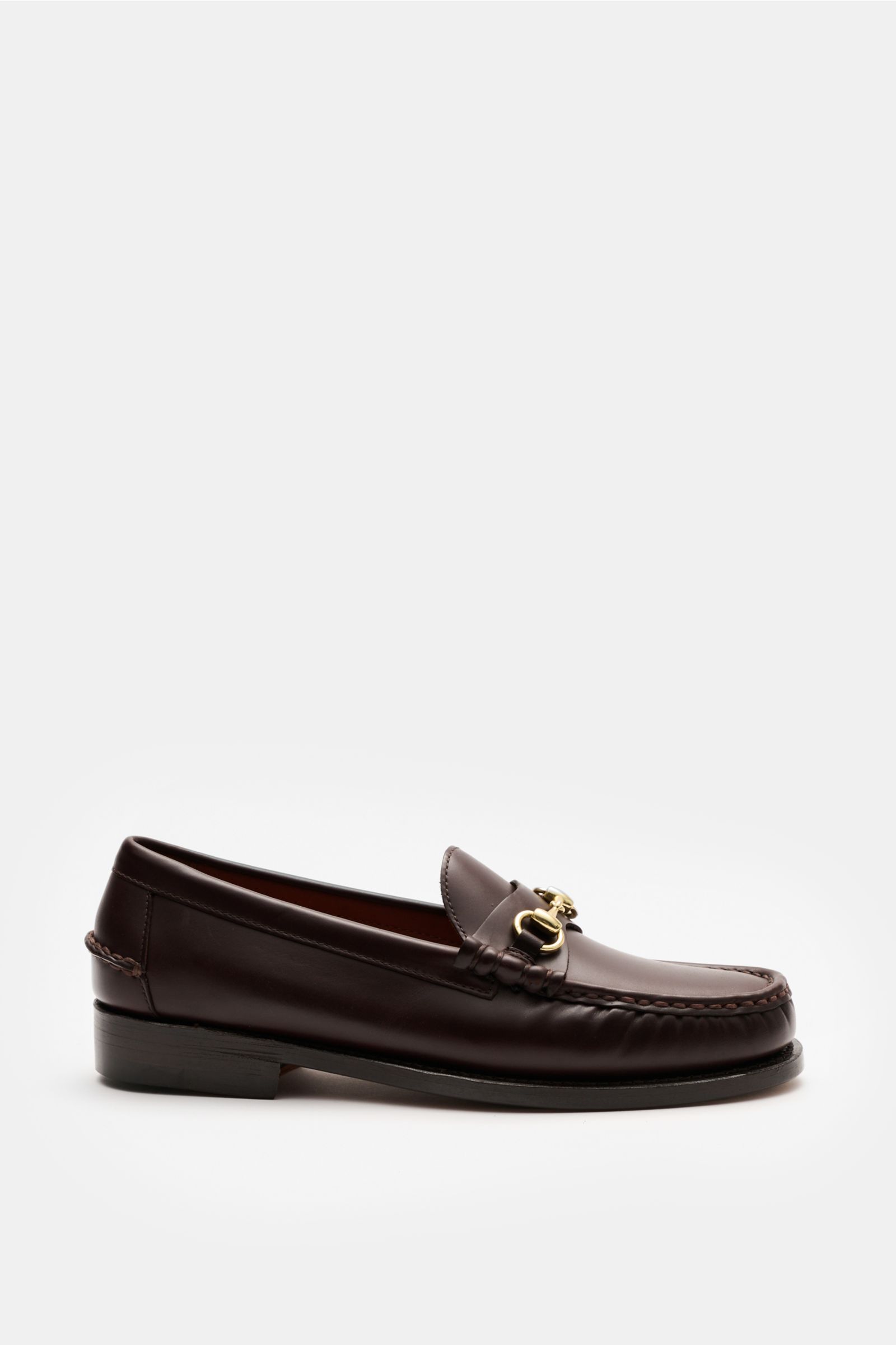 Sebago Horsebit Loafer 'Joe Modena' rotbraun aus fein genarbtem Leder, seitlich fotografiert, mit Horsebit-Detail, Blake-Verarbeitung und lederner Laufsohle.