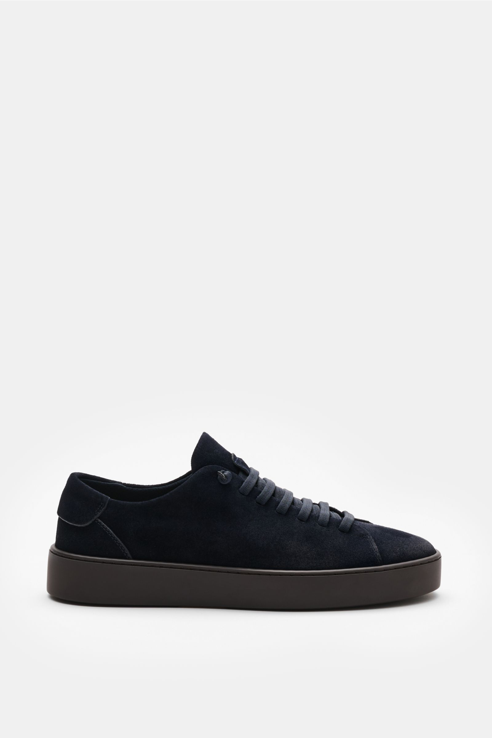 Fabiano Ricci Sneaker navy aus edlem Veloursleder, seitliche Ansicht, hohe Schnitt, gepolsterter Schaftrand, Meshfutter, robuste Gummisohle.