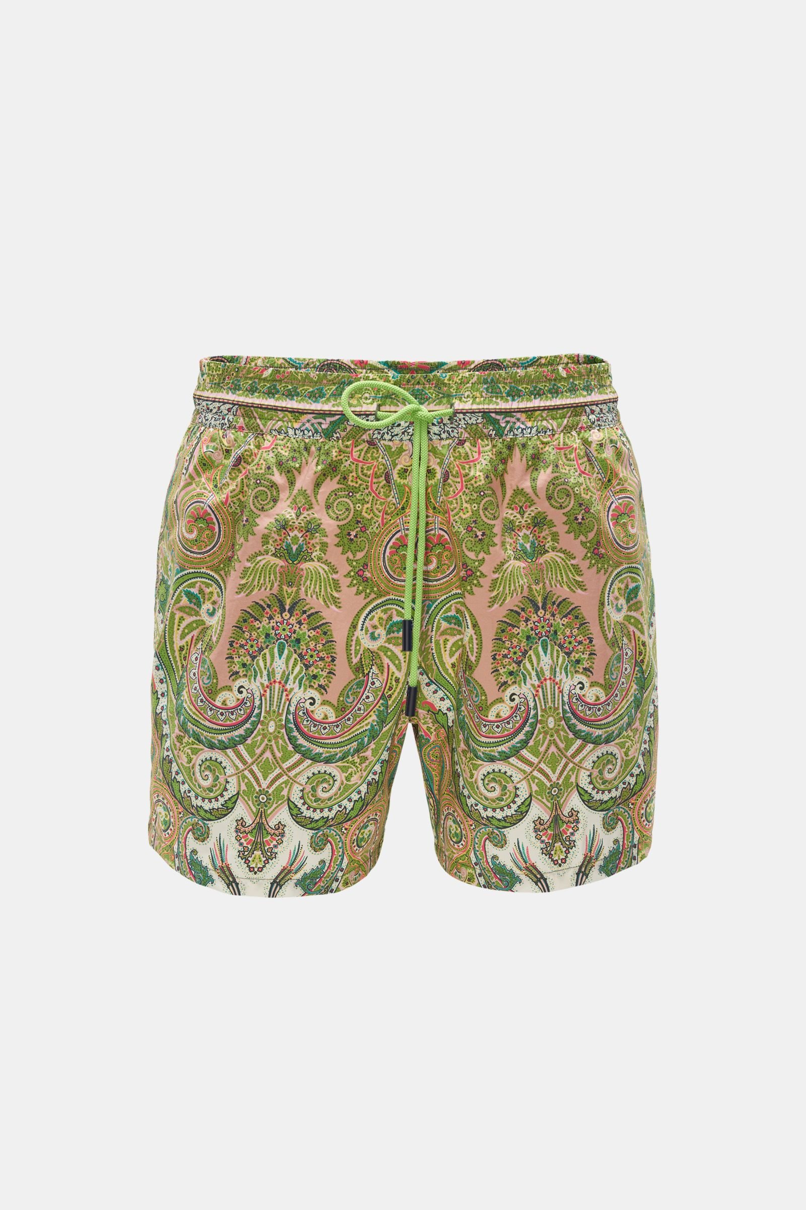 Swim shorts light green/antique pink patterned