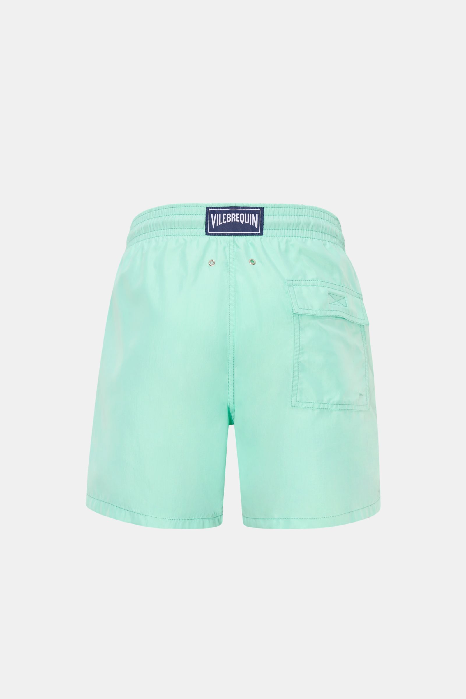 Vilebrequin Badeshorts 'Moorea' mintgrün, Rückansicht, aus leichter Microfaser mit elastischem Bund, Tasche, Mesh-Innenfutter, Entwässerungsösen.