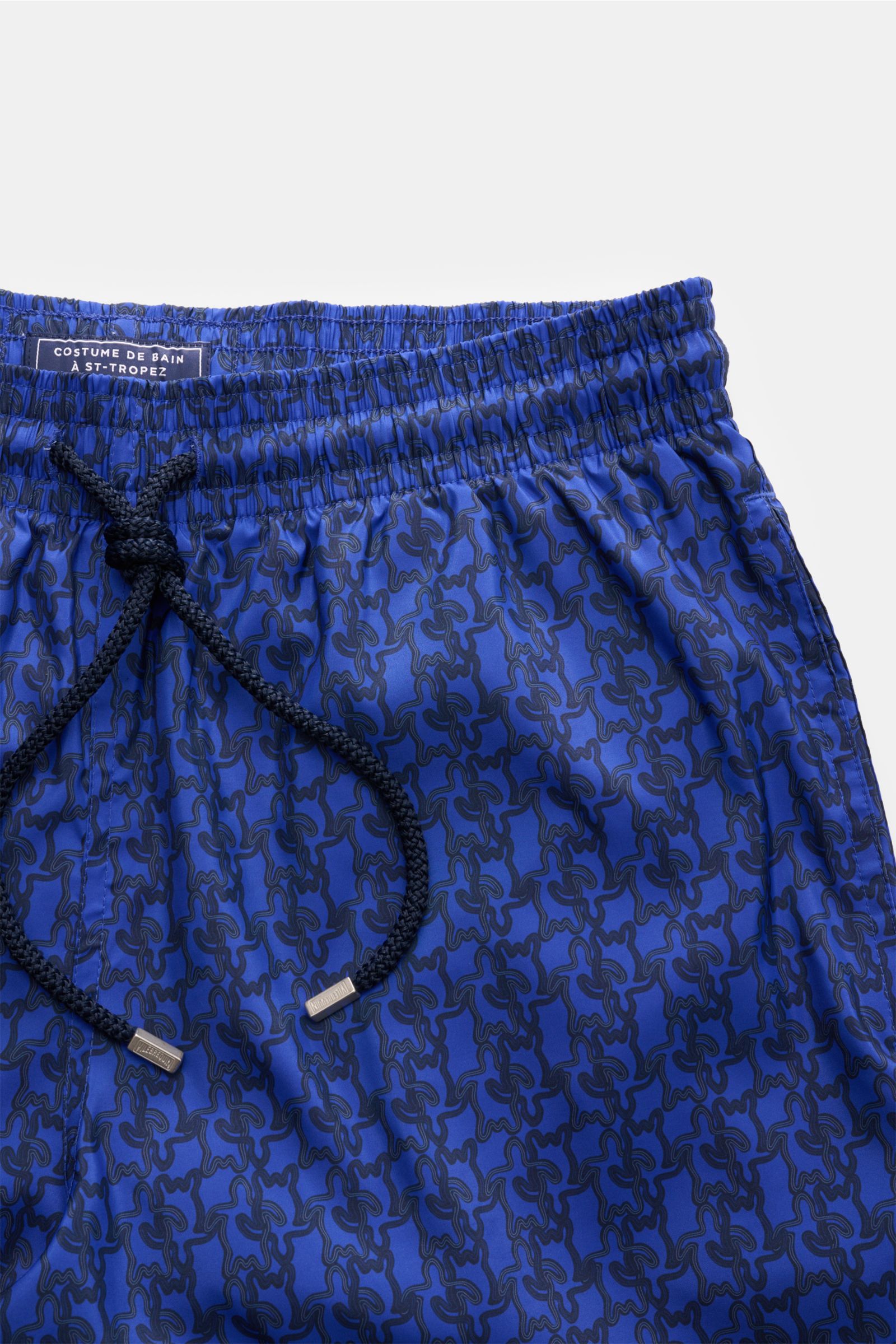 Vilebrequin Badeshorts 'Mahina' dunkelblau/schwarz gemustert, Frontansicht, elastischer Bund, Tunnelzug, hochwertige Microfaser, Regular Fit.