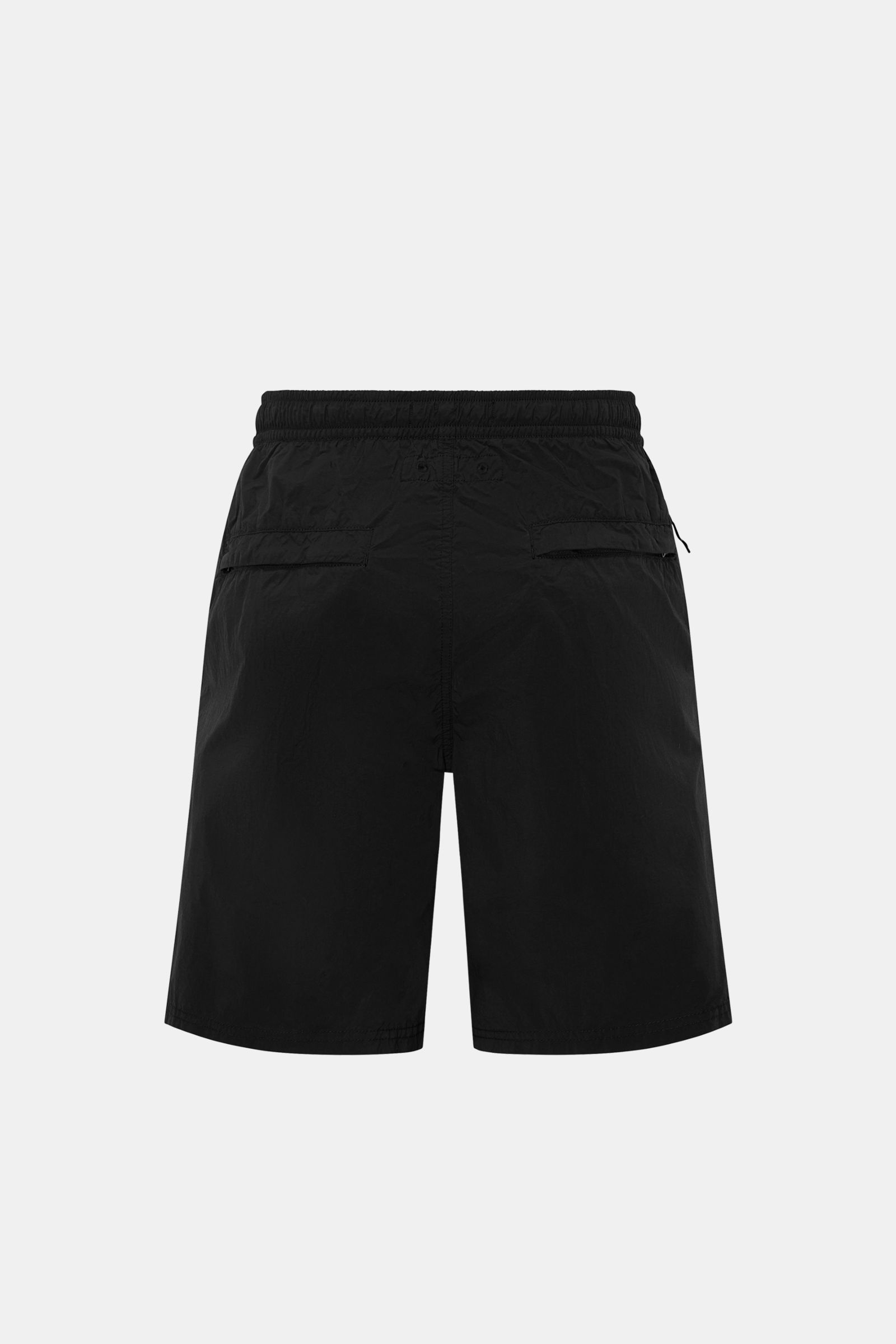 Stone Island Badeshorts 'Ghost Piece' schwarz, Rückansicht, Regular Fit, elastischer Bund, Zipper-Taschen, hochwertige Microfaser, Mesh-Futter.