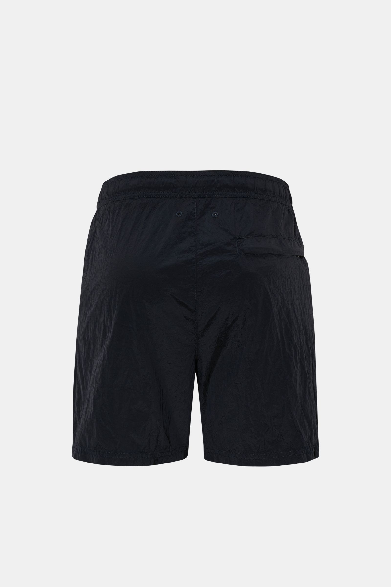 Stone Island Badeshorts dark navy, Rückansicht, Regular Fit mit recycelter Microfaser, elastischem Bund, Zipper-Gesäßtasche, Mesh-Futter, französischen Taschen.