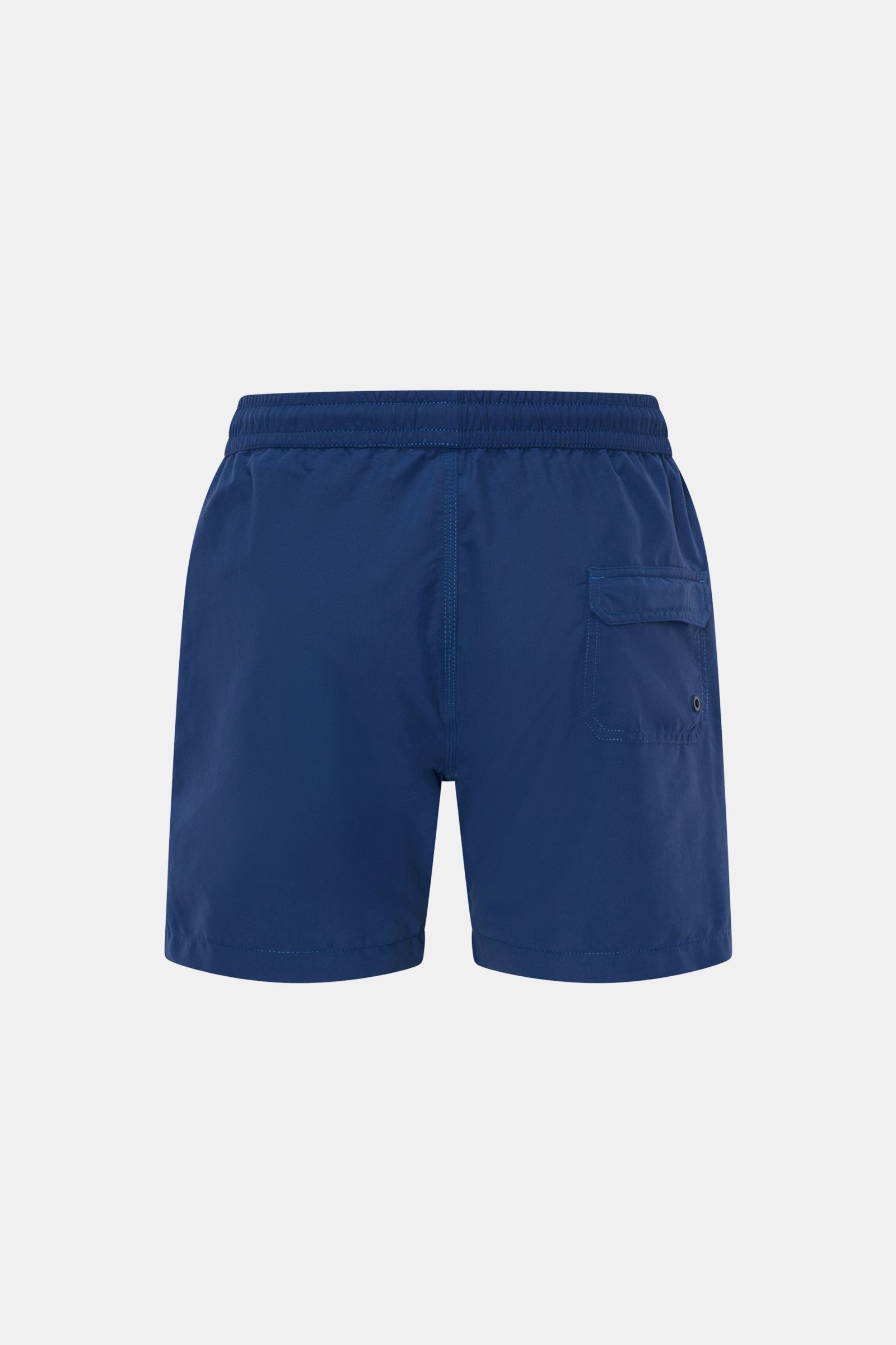 04651/ A trip in a bag Badeshorts 'Plain Swim' dunkelblau, Rückansicht, Regular Fit, schnelltrocknende Microfaser, Tunnelzug, Taschen, Klettverschluss.