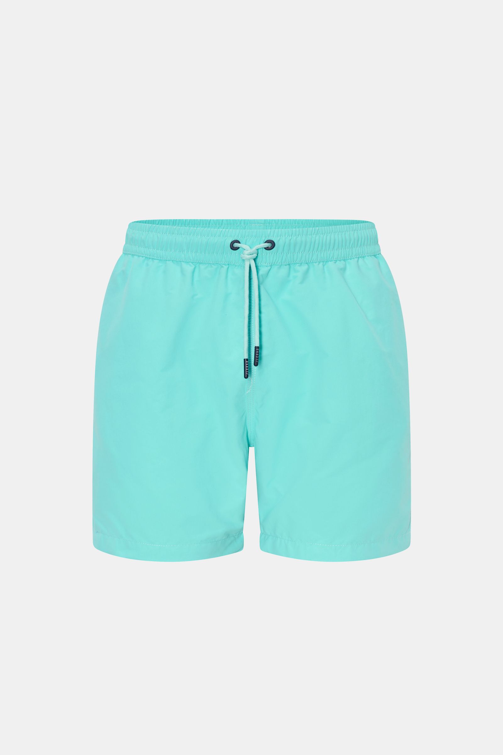 04651/ A trip in a bag Badeshorts 'Plain Swim' türkis, Frontansicht, schnelltrocknende Microfaser, Bund mit Tunnelzug, Regular Fit, Taschen seitlich und hinten mit Klettverschluss.