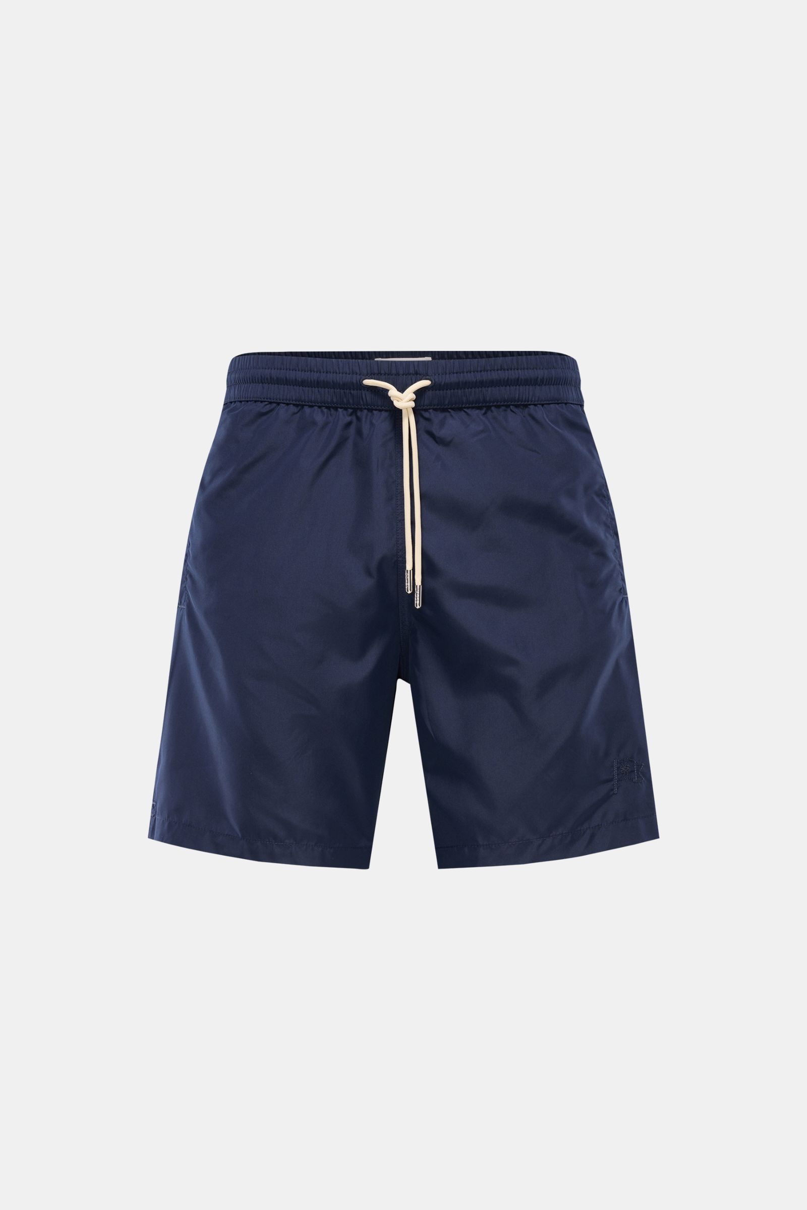 Front view of Jacob Cohen Swim shorts navy in lightweight high-quality microfibre with elastic waistband, drawstring, and side hip pockets. Lightweight in your luggage: These swim shorts from JACOB COHEN, made from lightweight, high-quality microfibre, fe