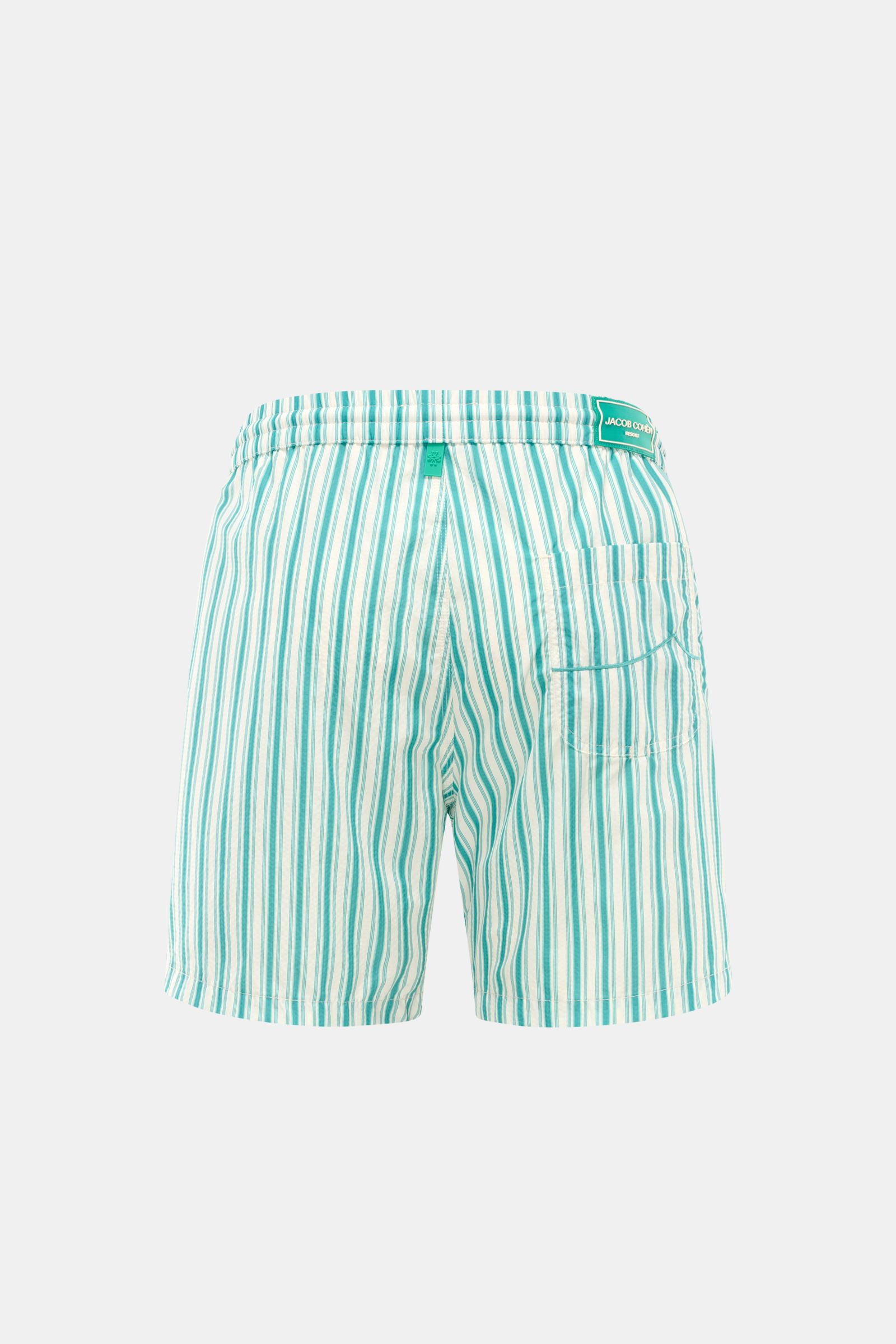 Jacob Cohen Badeshorts türkis/weiß gestreift, Rückansicht, Regular Fit, elastischer Bund, Tunnelzug, Microfaser, weicher Griff, Mesh-Innenfutter, Taschen.