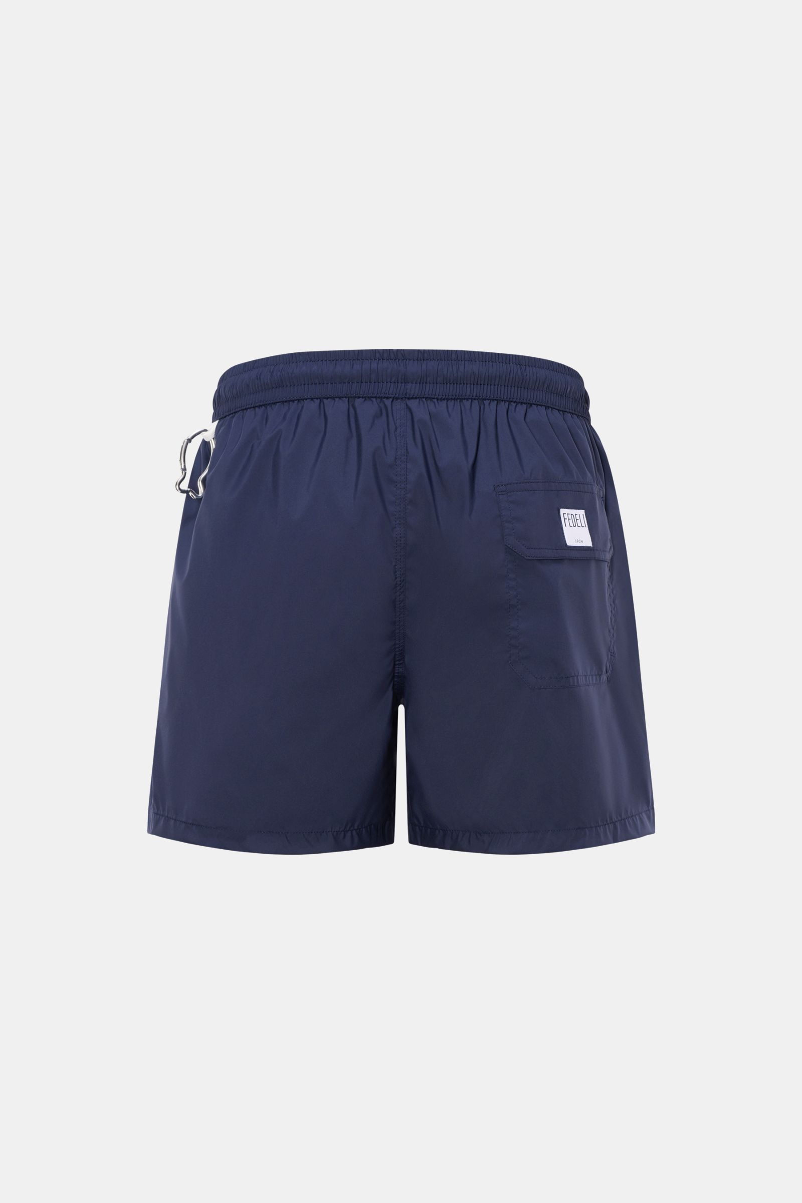Fedeli Badeshorts 'Madeira Airstop' navy, Rückansicht, elastischer Bund, Gesäßtasche mit Klett, Karabinerhaken, schnelltrocknende Microfaser.