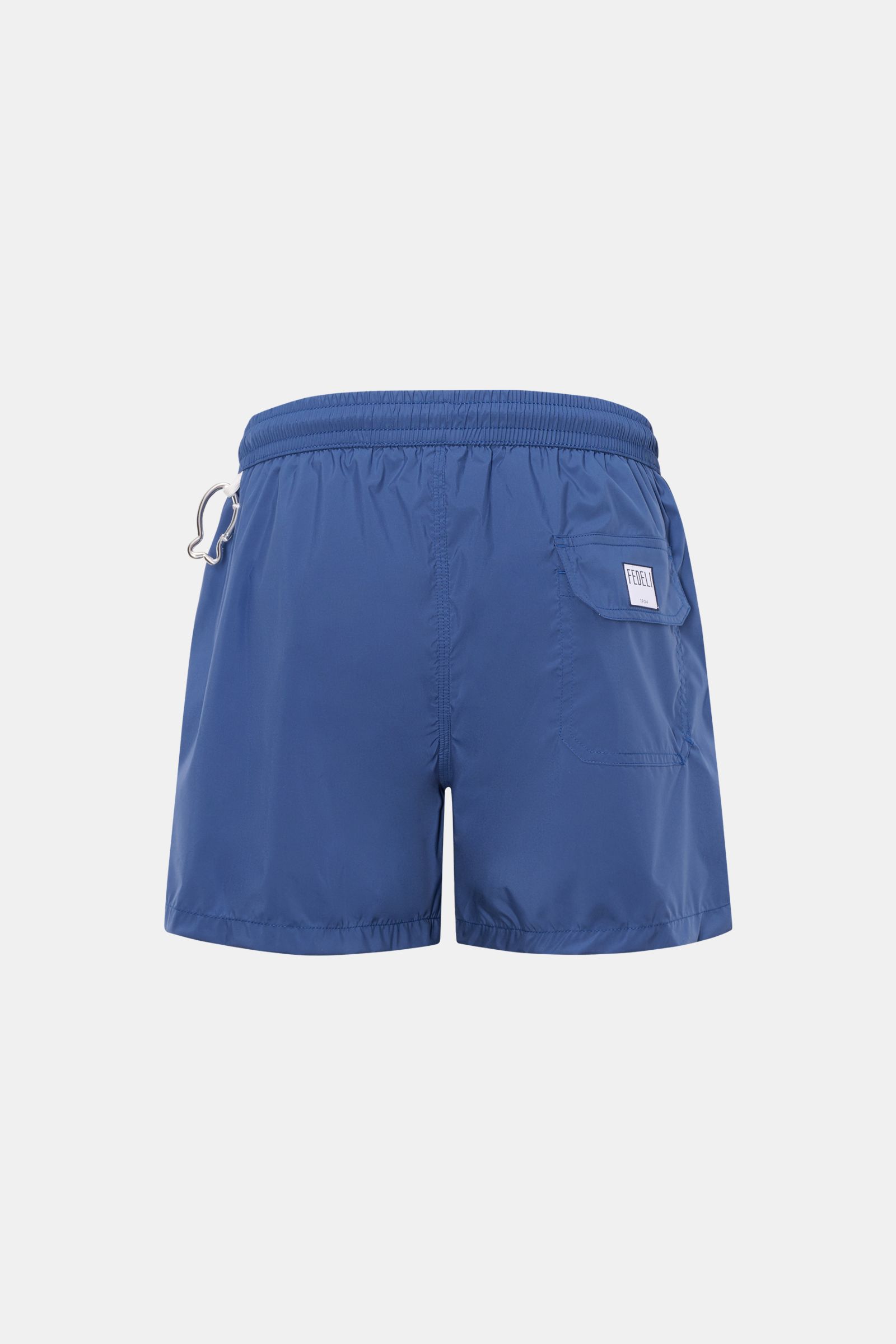 Fedeli Badeshorts 'Madeira Airstop' dunkelblau, Rückansicht, Regular Fit, elastischer Bund, Taschen, Karabinerhaken, Mesh-Innenfutter, schnell trocknend.