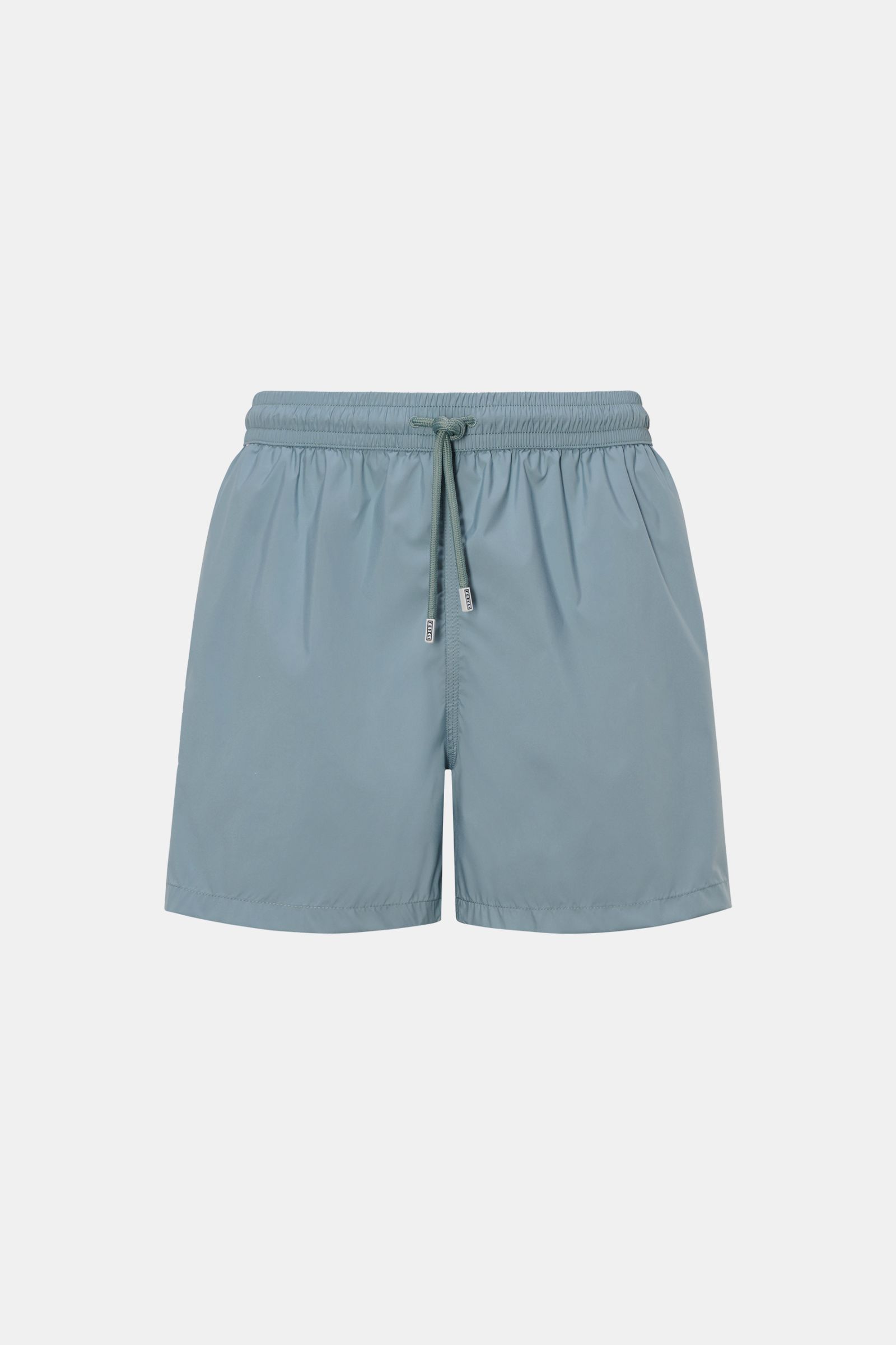 Fedeli Badeshorts 'Madeira Airstop' rauchblau, frontale Nahaufnahme, Regular Fit, elastischer Bund, schnell trocknende Microfaser, Taschen.