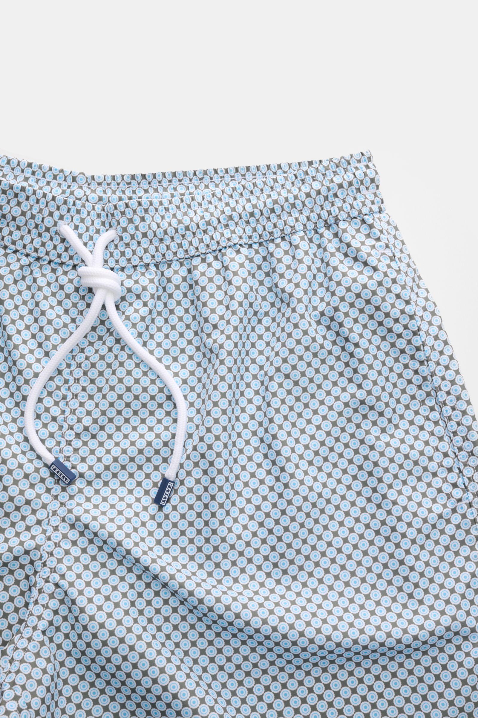 Fedeli Badeshorts 'Madeira Airstop' dunkelgrün/weiß/hellblau gemustert, nah, elastischer Bund mit Tunnelzug, recycelte Microfaser, Regular Fit, schnelltrocknend, Taschen, Mesh-Innenfutter.