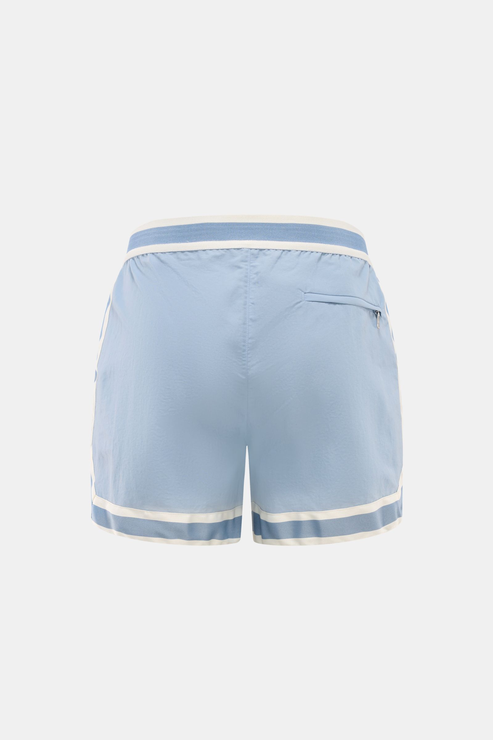 Ché Badeshorts 'Baller' rauchblau, Rückansicht, kurz, retro, Microfaser, elastischer Bund, Reißverschluss, Mesh-Innenfutter, Taschen.
