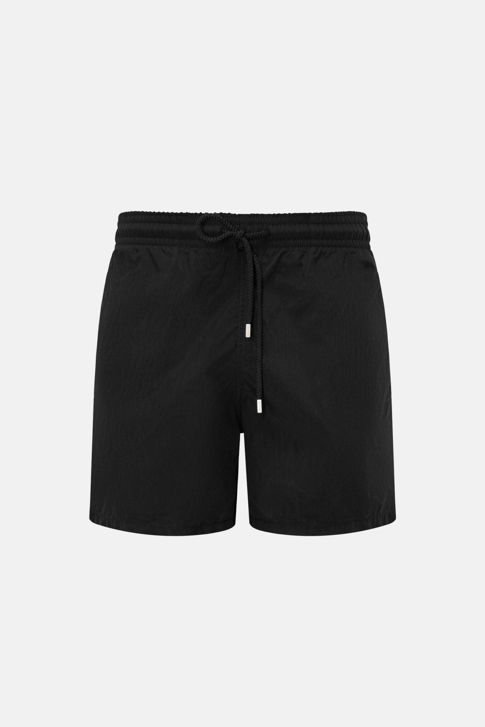 Vorderansicht der Vilebrequin Badeshorts 'Moorea' schwarz aus leichter Microfaser mit elastischem Bund, Tunnelzug und Taschen.