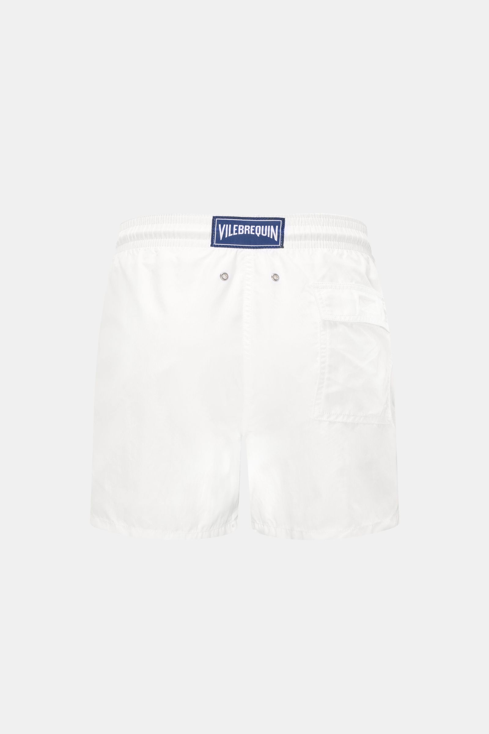 Vilebrequin Badeshorts 'Moorea' weiß, Rückansicht, Regular Fit, elastischer Bund, Taschen, Microfaser, leichter Griff, Mesh-Futter, Entwässerungsösen.