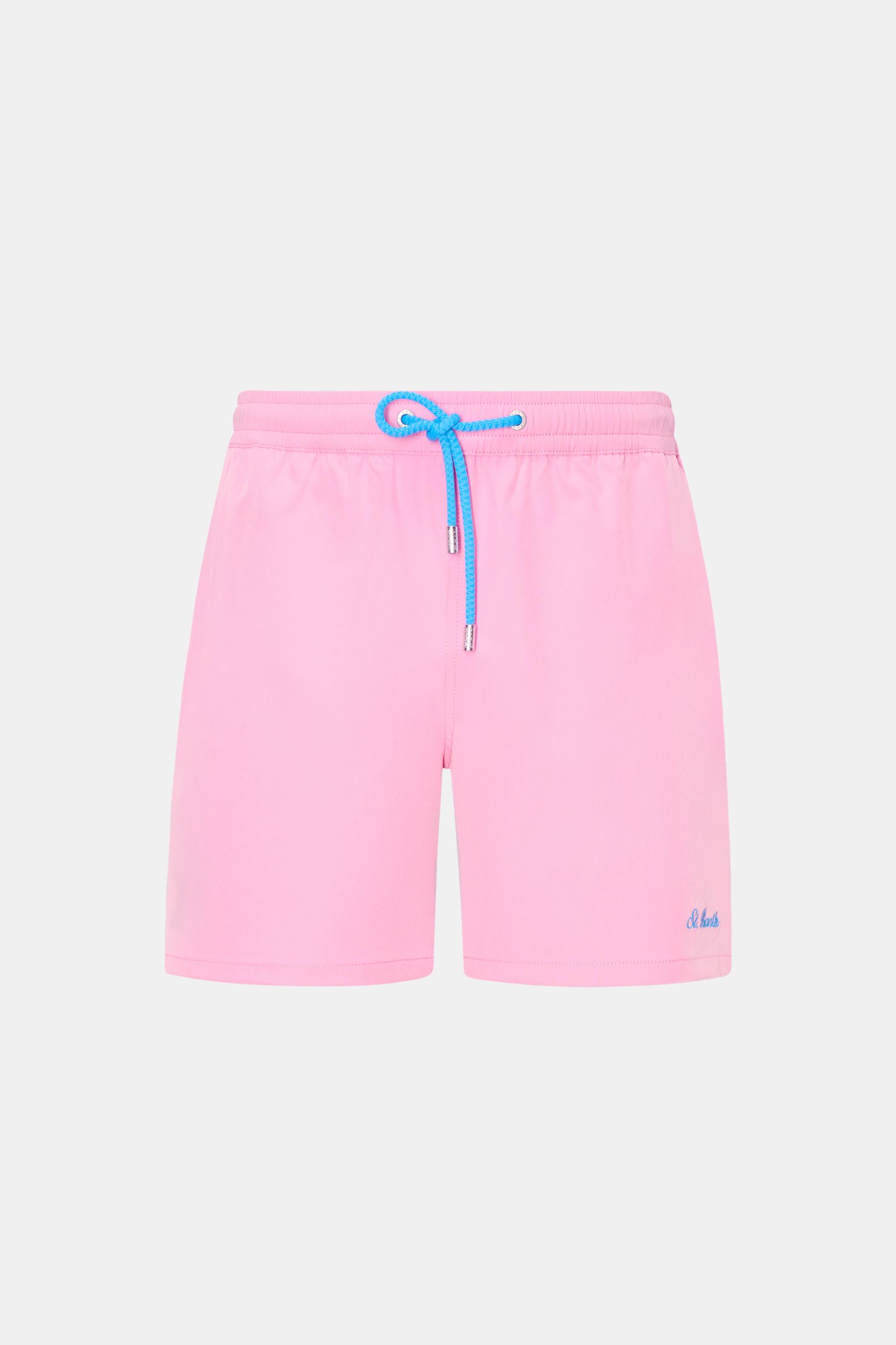 Front view of MC2 Saint Barth Badeshorts 'Comfort' rosé with blue drawstring, made of lightweight, quick-drying recycled microfiber.

Tauchen Sie ein in die erfrischende Welt von MC2 SAINT BARTH: Die Badeshorts 'Comfort' aus leichter, schnell trocknend