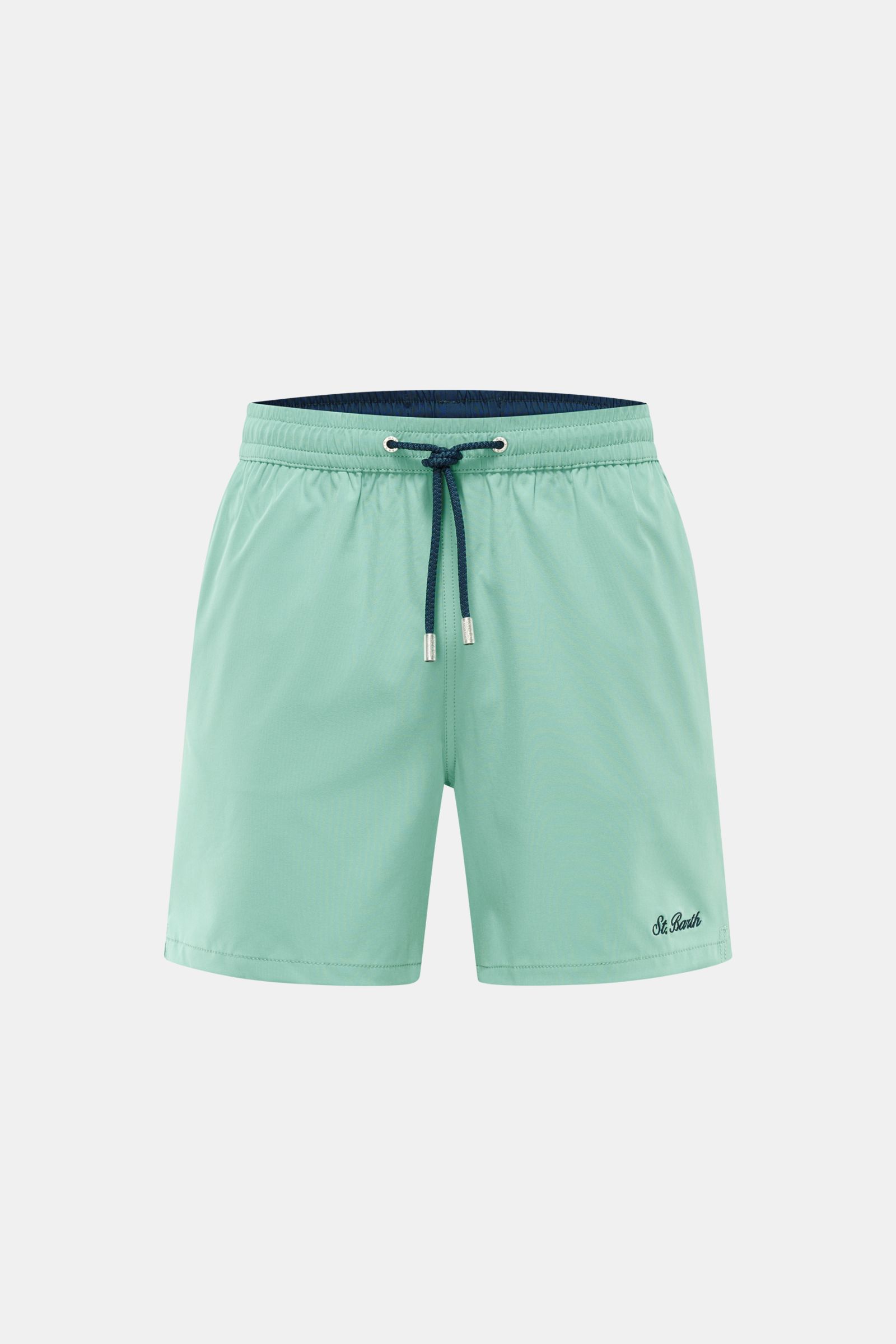 MC2 Saint Barth Badeshorts 'Comfort' türkis, Frontansicht mit elastischem Bund, Kordelzug, recycelter Microfaser, Regular Fit, seitlichen Saumschlitzen, Mesh-Innenfutter, praktische Taschen.