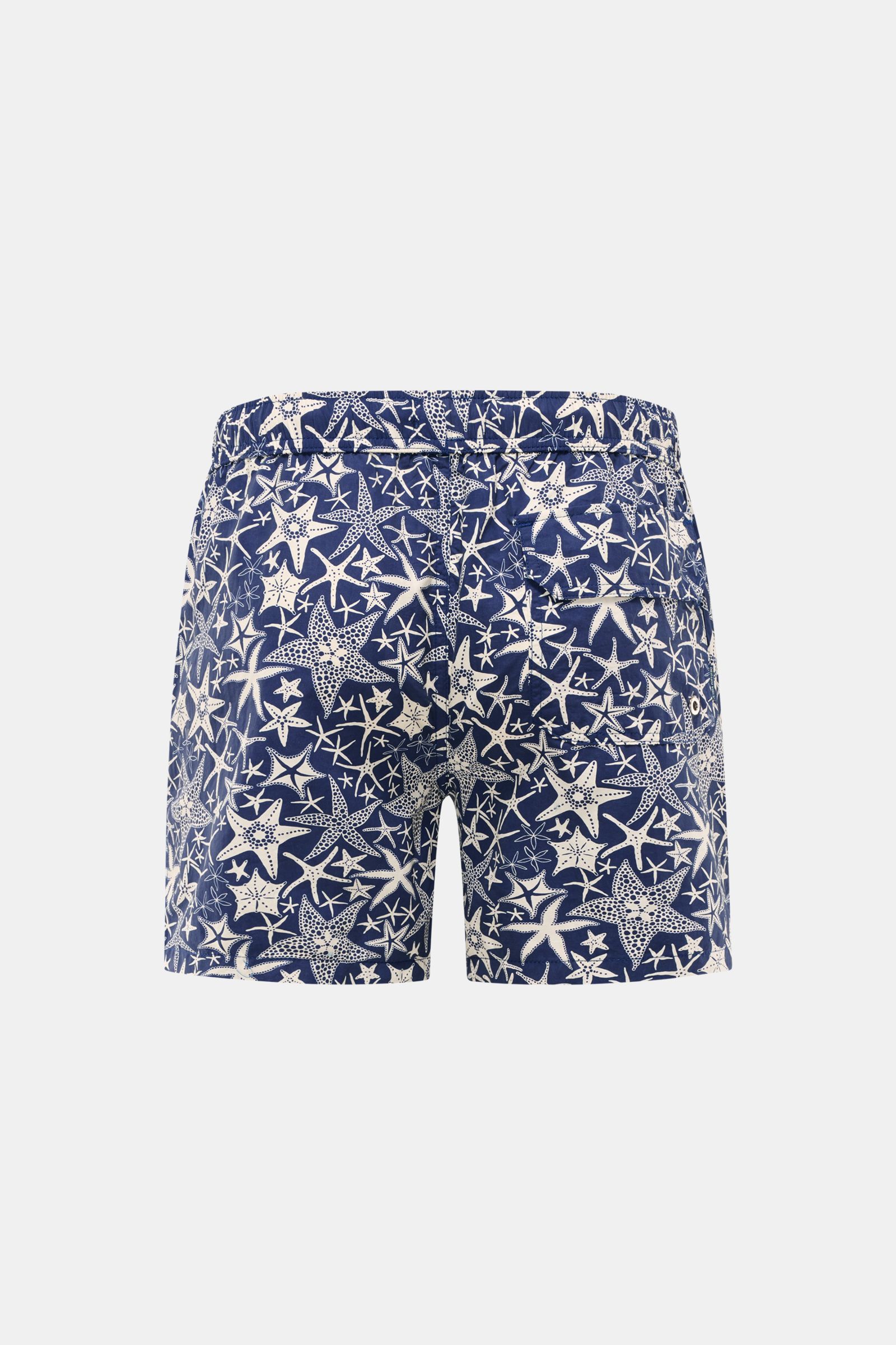 Zeybra Portofino 1962 Badeshorts navy/offwhite gemustert, Rückansicht, maritimer Print, Regular Fit, elastischer Bund, Taschen, Microfaser.